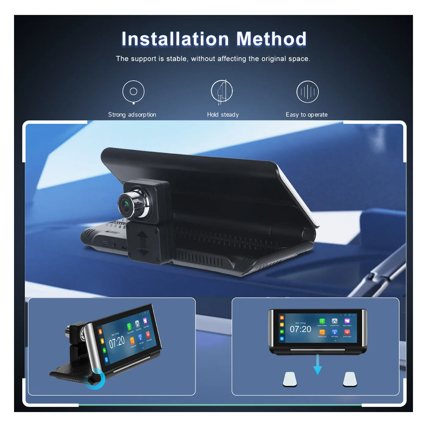 PODOFO 6.86 Inches Foldable CarPlay Screen &Android Auto Support Bluetooth/AUX/TF/BSD Apple Airplay Android Cast Support Rear Camera DVR 4K