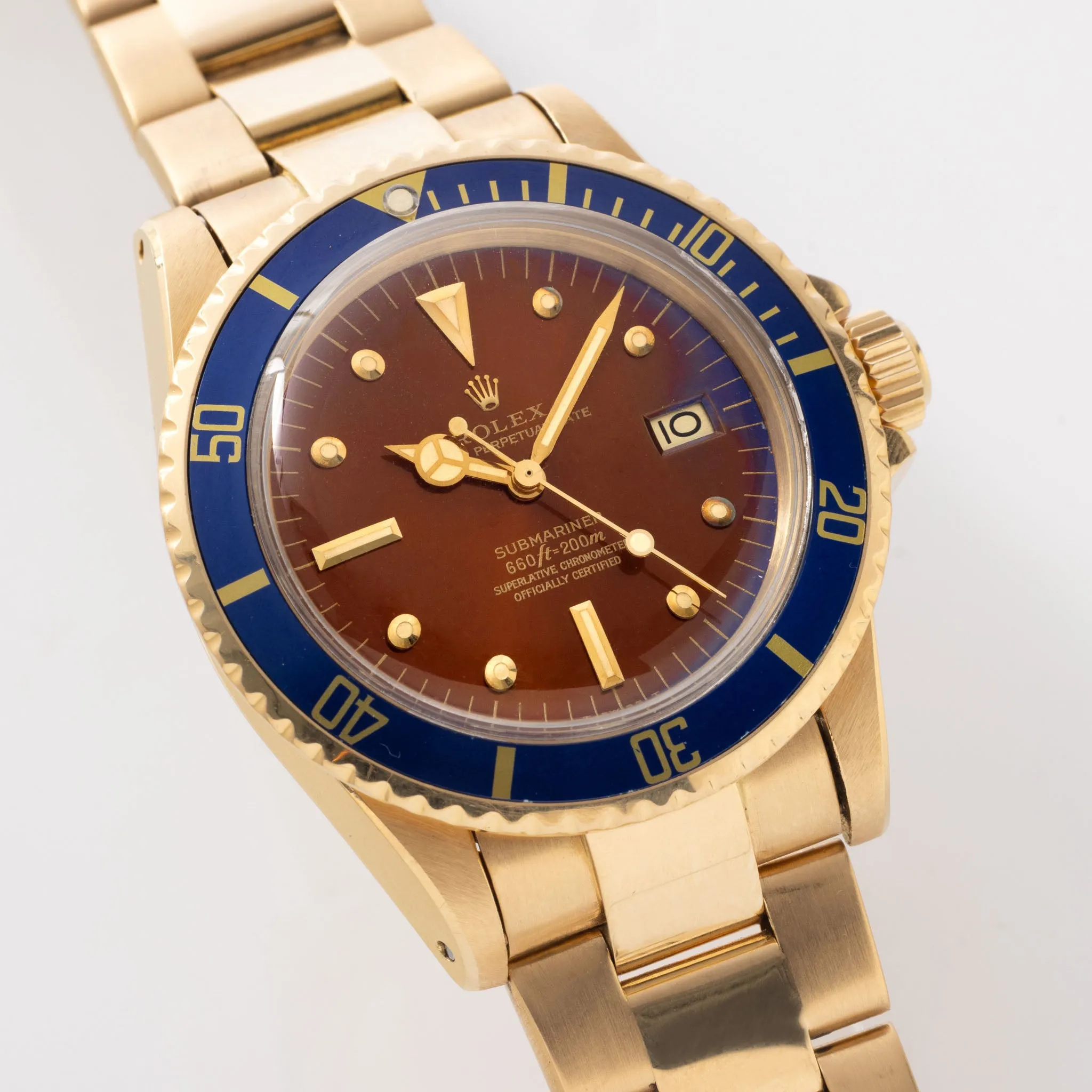 Rolex Submariner 1680/8 in 18k Yellow Gold with Honey Tropical Dial
