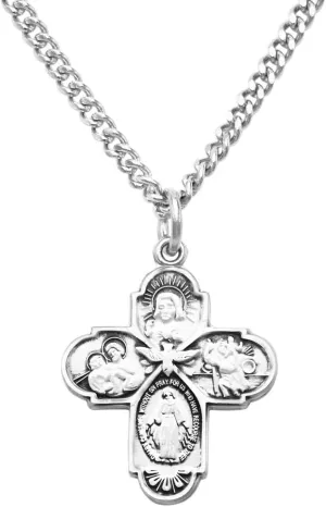 Rosemarie's Religious Gifts Small Four Way Cross with Holy Spirit Pendant Necklace, 18"