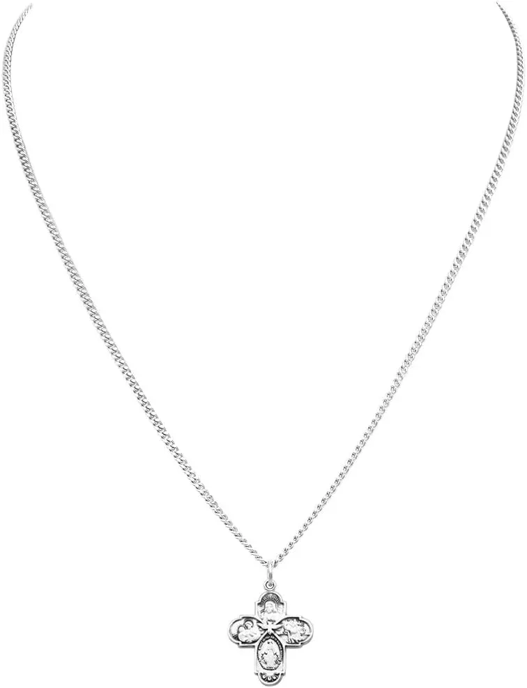 Rosemarie's Religious Gifts Small Four Way Cross with Holy Spirit Pendant Necklace, 18"