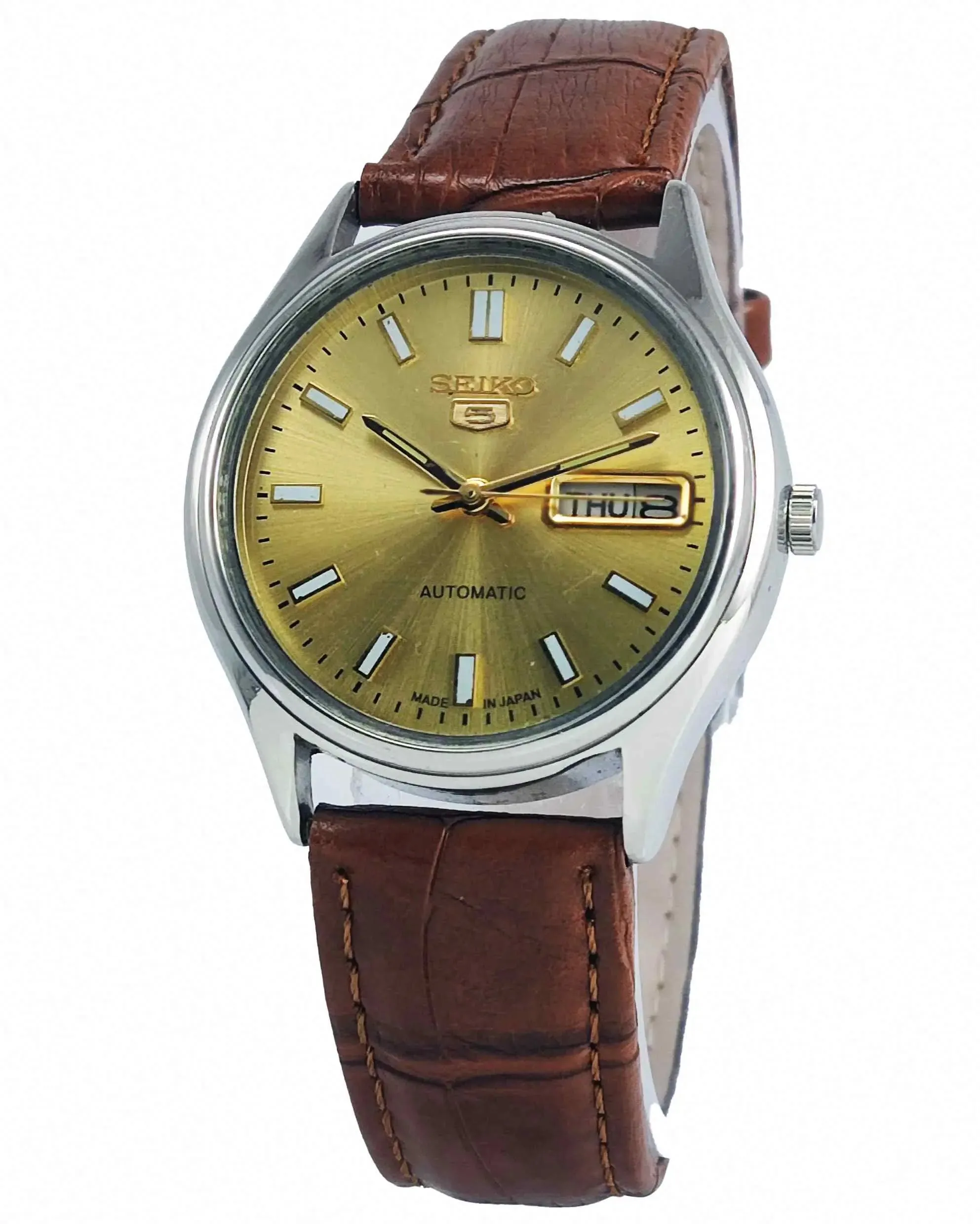 Seiko 5 Automatic-7009A White Dial 17 Jewels Day Date Men's Watch