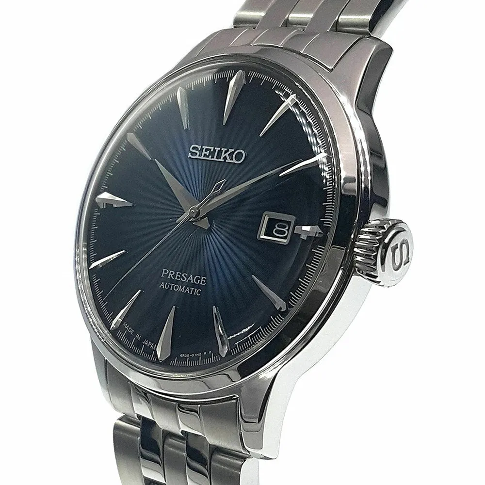 Seiko Presage 23 Mens Silver Stainless Steel Band Blue Quartz Dial Watch - SRPB41