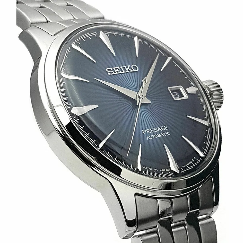 Seiko Presage 23 Mens Silver Stainless Steel Band Blue Quartz Dial Watch - SRPB41