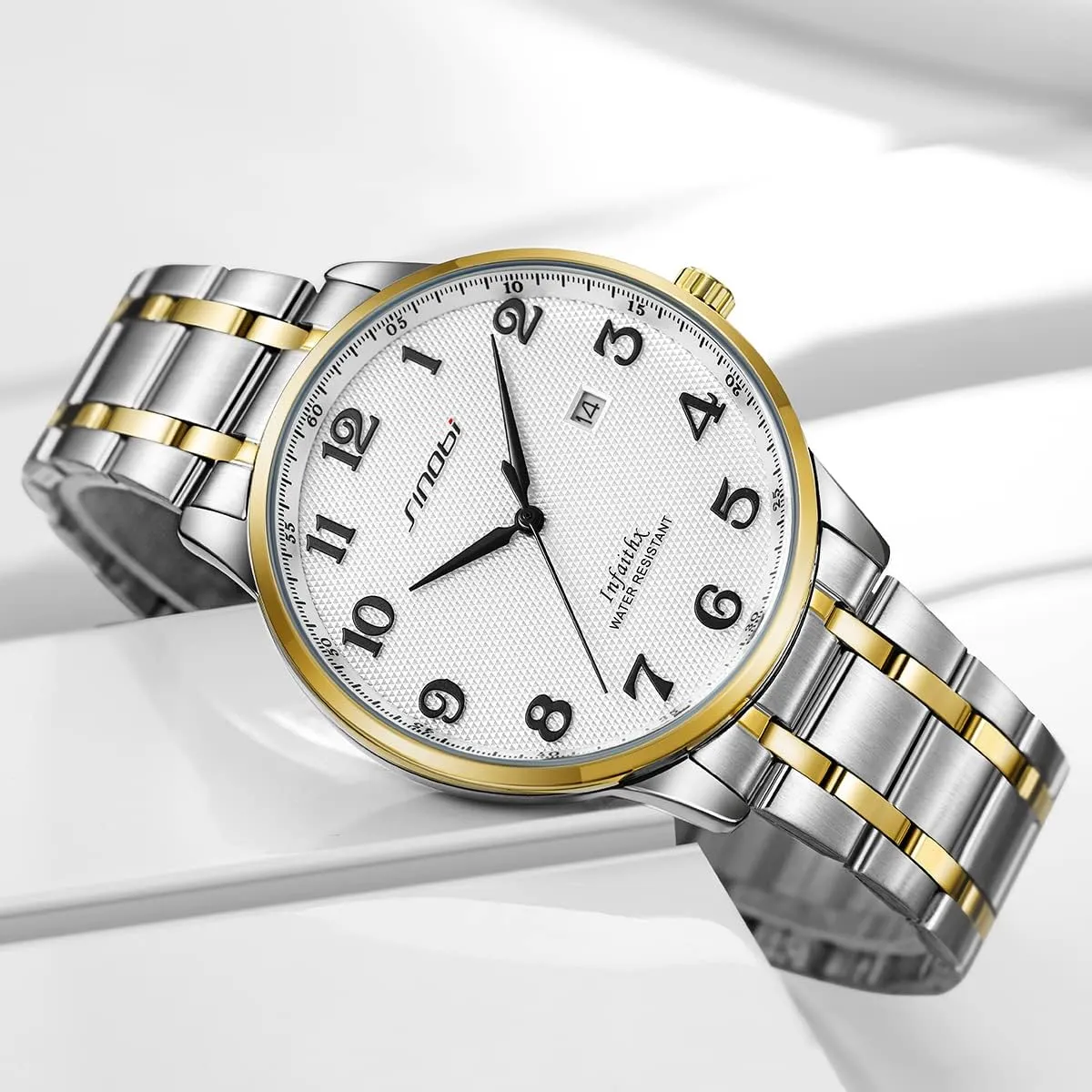 SINOBI Classic Business Mens Watches Arabic Numerals Easy Reader Wristwatches for Men with Calendar Date Water Resistant