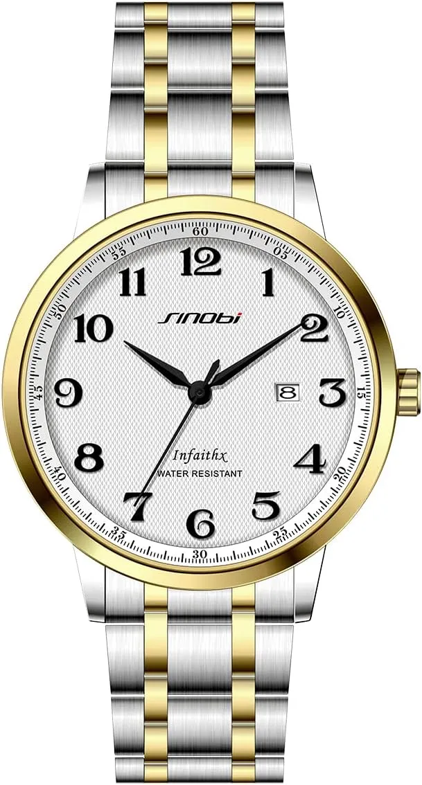SINOBI Classic Business Mens Watches Arabic Numerals Easy Reader Wristwatches for Men with Calendar Date Water Resistant