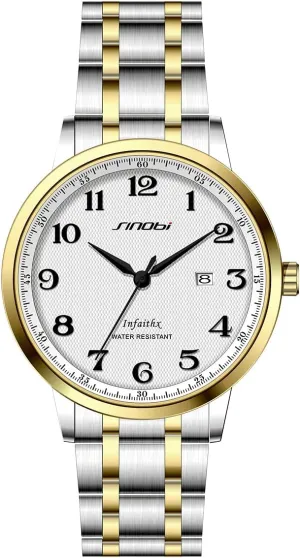 SINOBI Classic Business Mens Watches Arabic Numerals Easy Reader Wristwatches for Men with Calendar Date Water Resistant