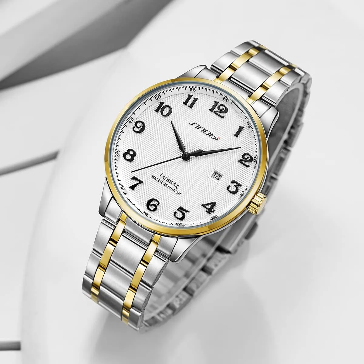 SINOBI Classic Business Mens Watches Arabic Numerals Easy Reader Wristwatches for Men with Calendar Date Water Resistant