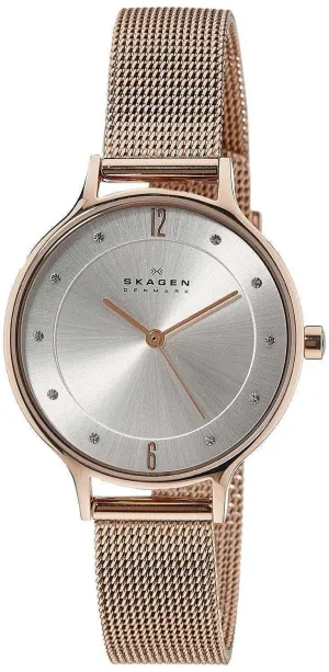Skagen Anita Silver Dial Crystal Rose Gold-Tone Mesh Bracelet SKW2151 Women's Watch
