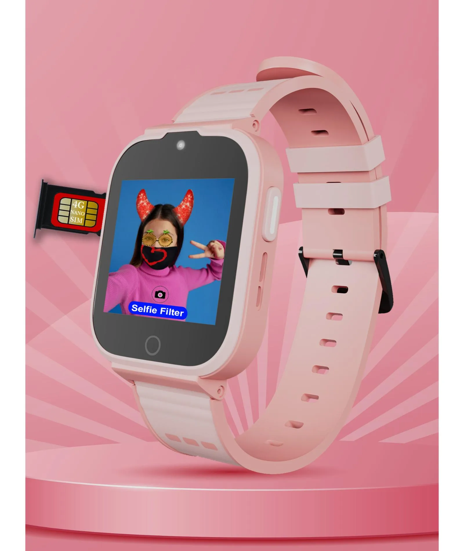 Spiky Cyclops 4g Video & Voice Calling Dewatering Waterproof Kids Smartwatch Printed strap - Blue