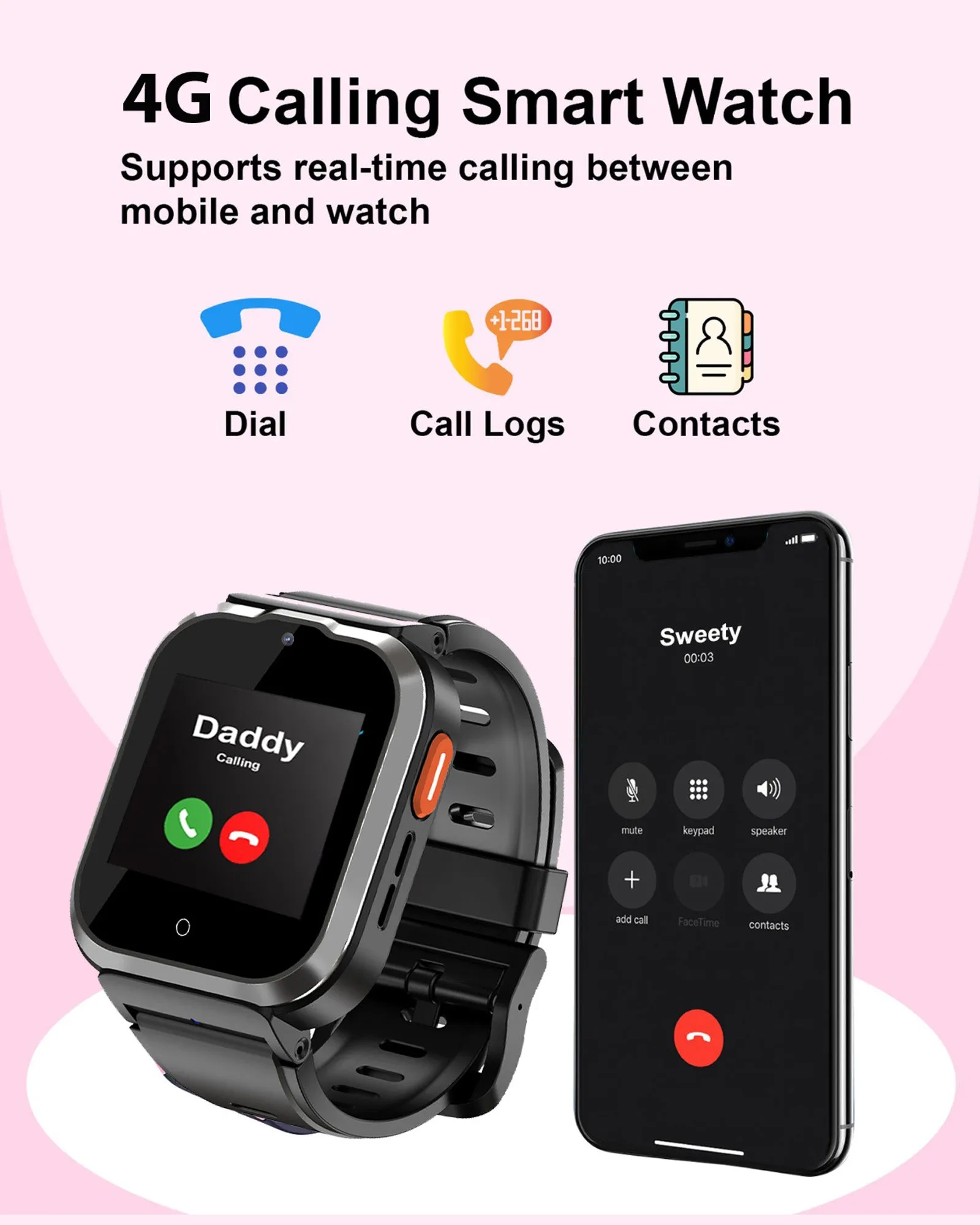 Spiky Cyclops 4g Video & Voice Calling Dewatering Waterproof Kids Smartwatch Printed strap - Blue