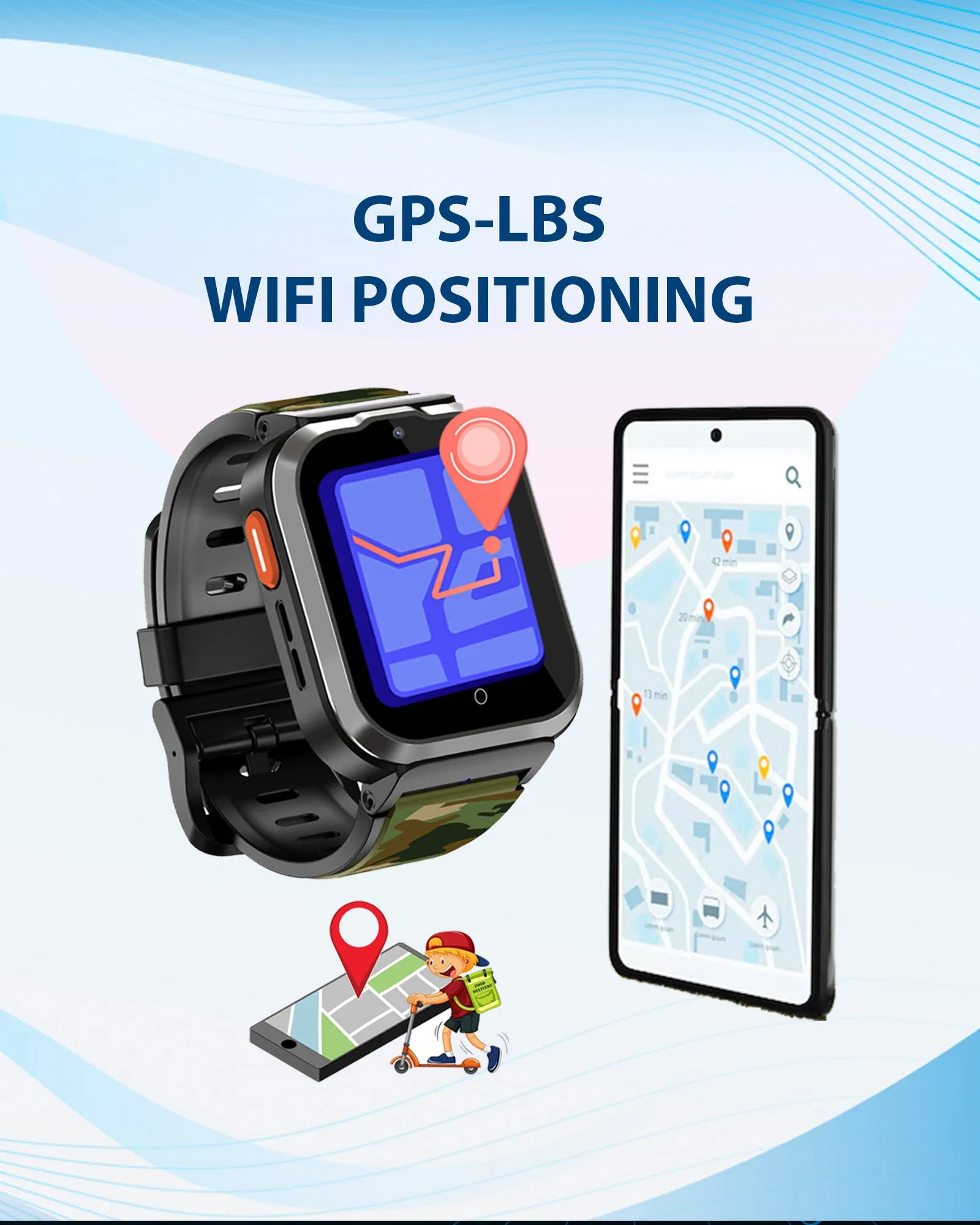 Spiky Cyclops 4g Video & Voice Calling Dewatering Waterproof Kids Smartwatch Printed strap - Blue