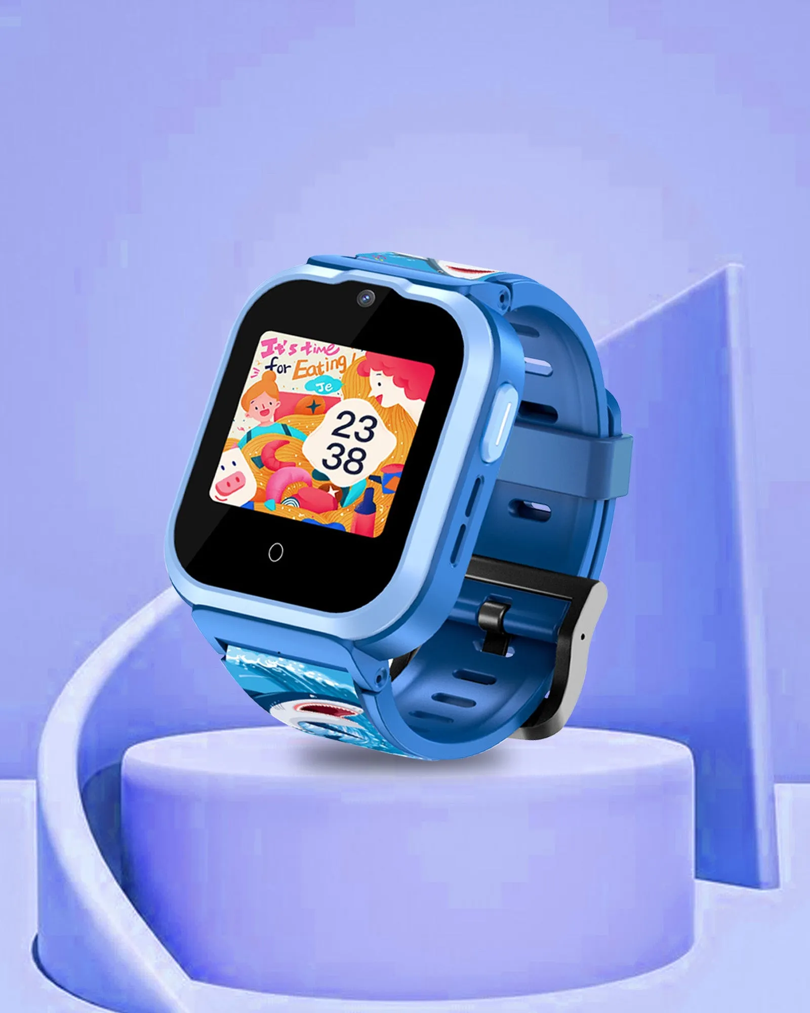 Spiky Cyclops 4g Video & Voice Calling Dewatering Waterproof Kids Smartwatch Printed strap - Blue