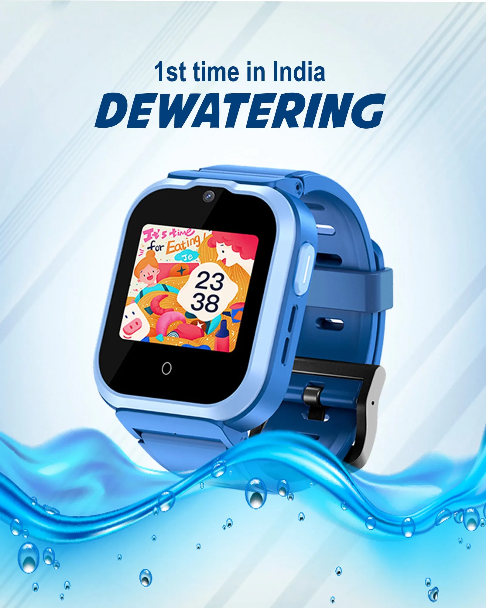 Spiky Cyclops 4g Video & Voice Calling Dewatering Waterproof Kids Smartwatch Printed strap - Blue