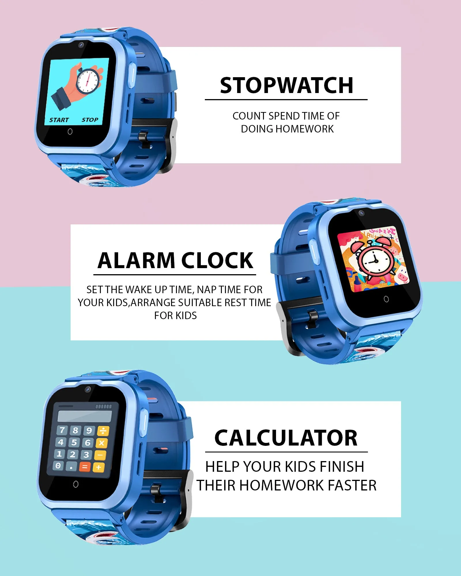 Spiky Cyclops 4g Video & Voice Calling Dewatering Waterproof Kids Smartwatch Printed strap - Blue