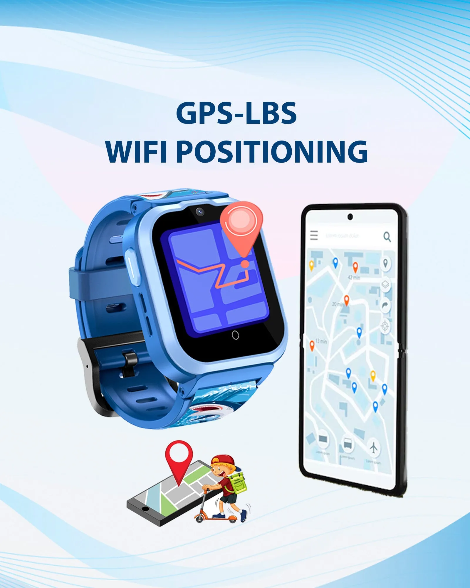 Spiky Cyclops 4g Video & Voice Calling Dewatering Waterproof Kids Smartwatch Printed strap - Blue