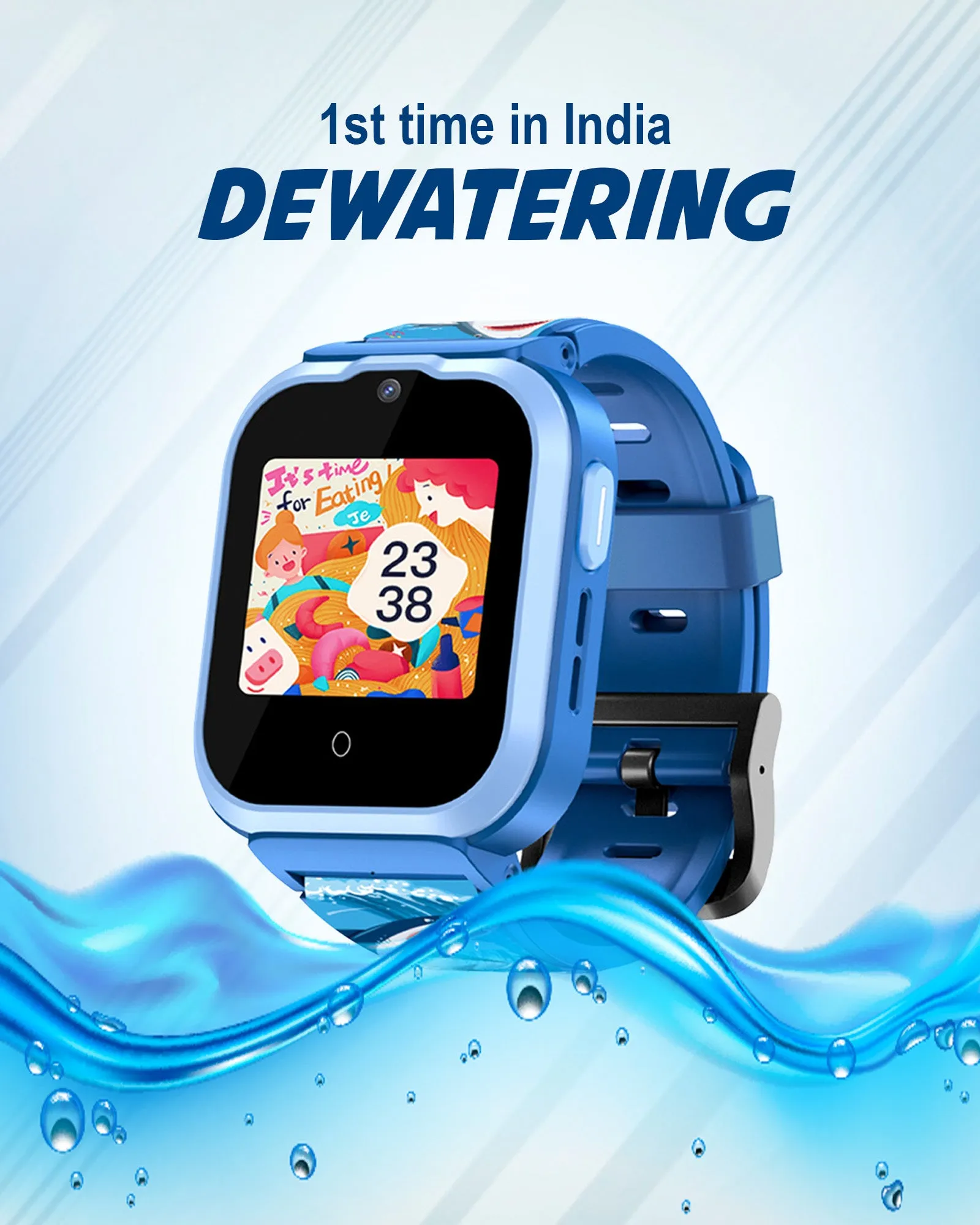 Spiky Cyclops 4g Video & Voice Calling Dewatering Waterproof Kids Smartwatch Printed strap - Blue