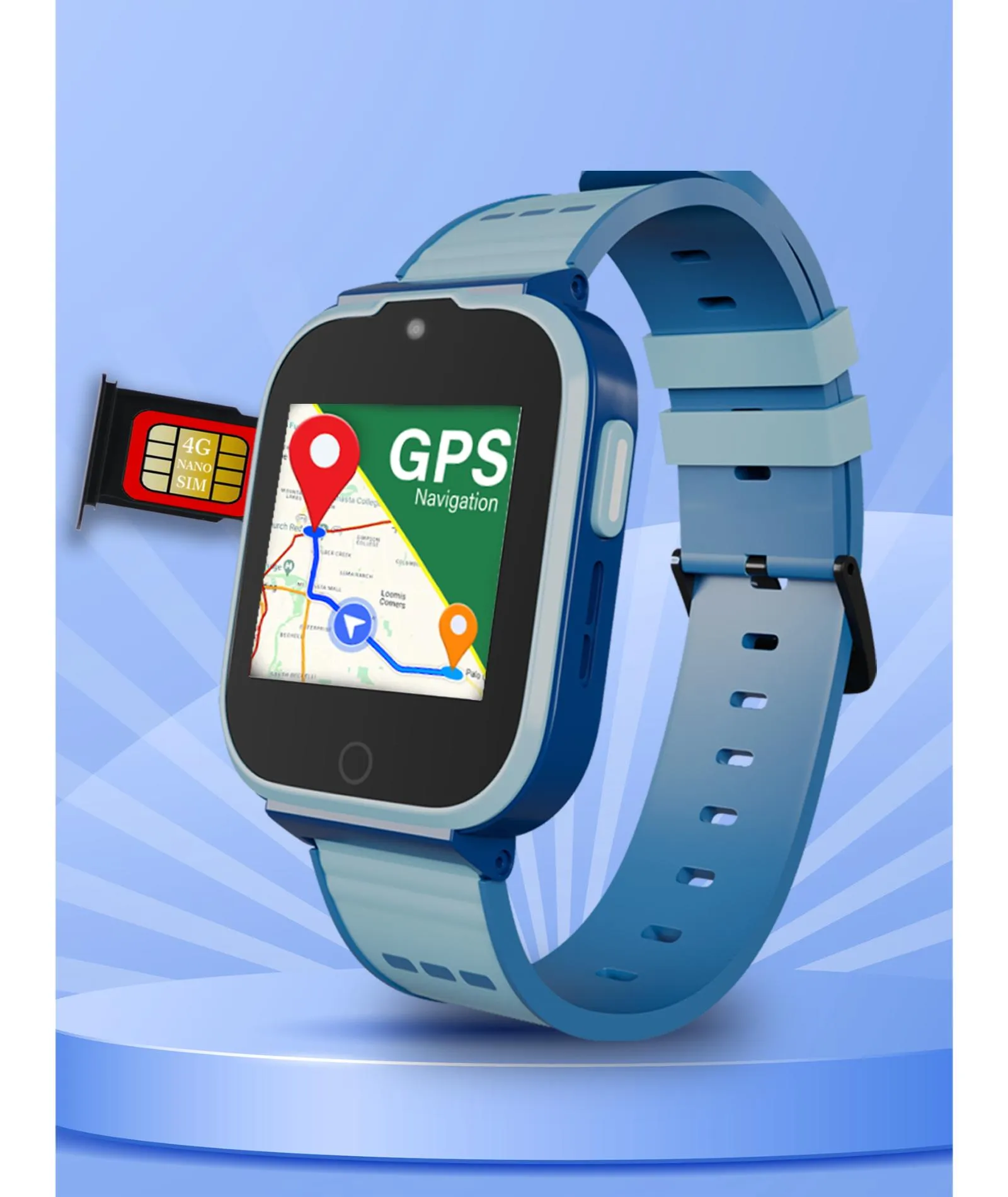Spiky Cyclops 4g Video & Voice Calling Dewatering Waterproof Kids Smartwatch Printed strap - Blue