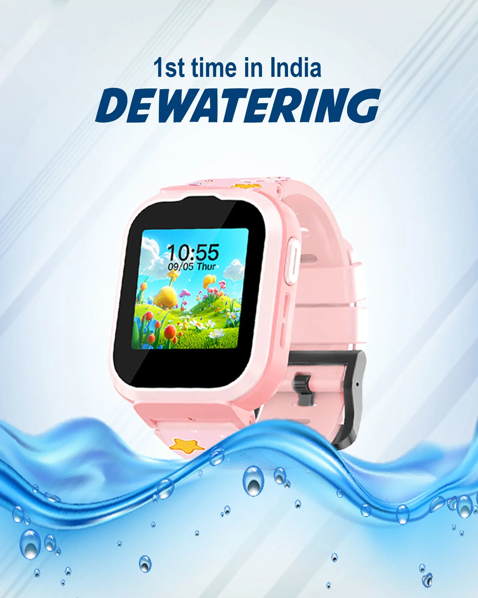Spiky Cyclops 4g Video & Voice Calling Dewatering Waterproof Kids Smartwatch Printed strap - Blue
