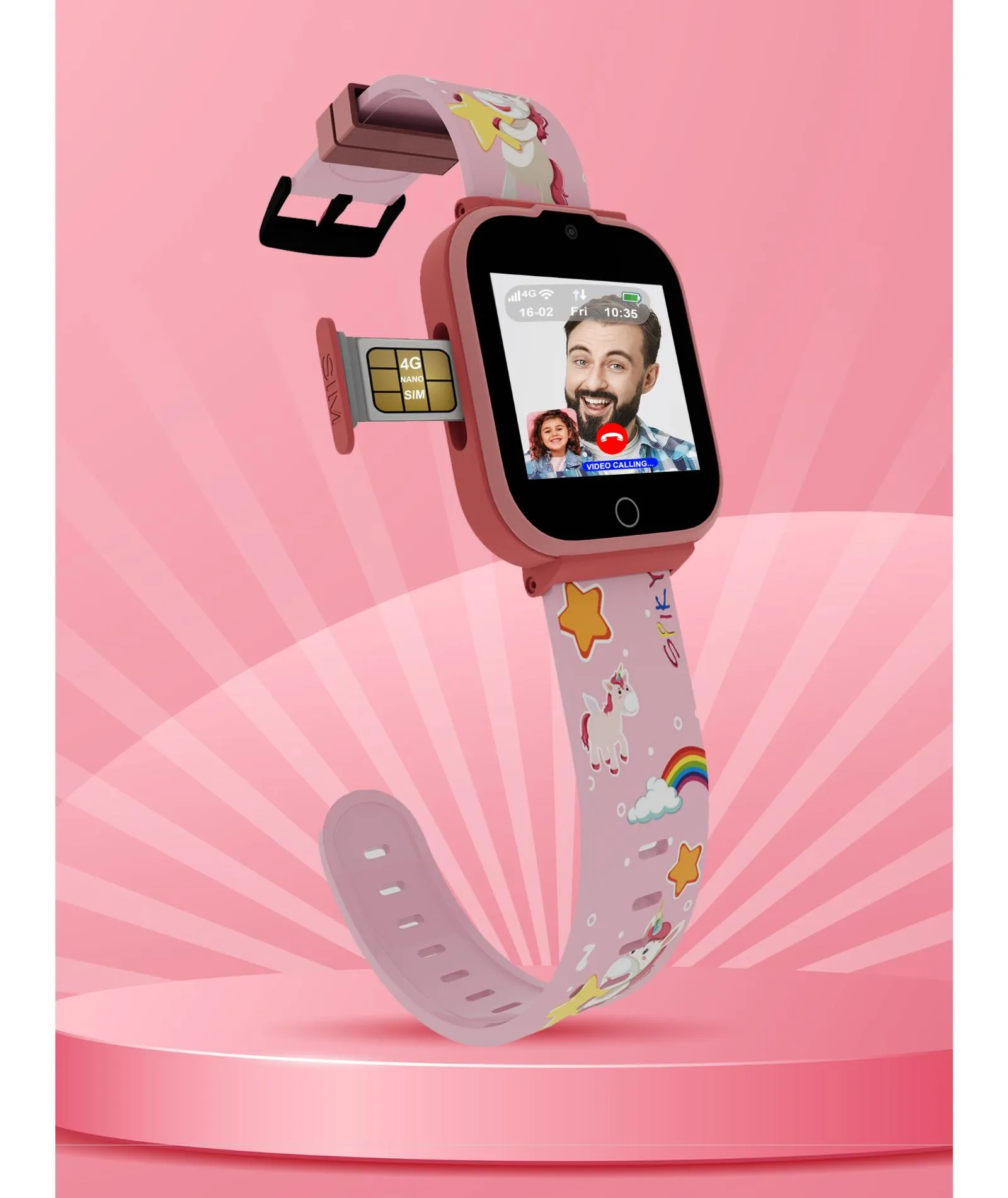 Spiky Cyclops 4g Video & Voice Calling Dewatering Waterproof Kids Smartwatch Printed strap - Blue