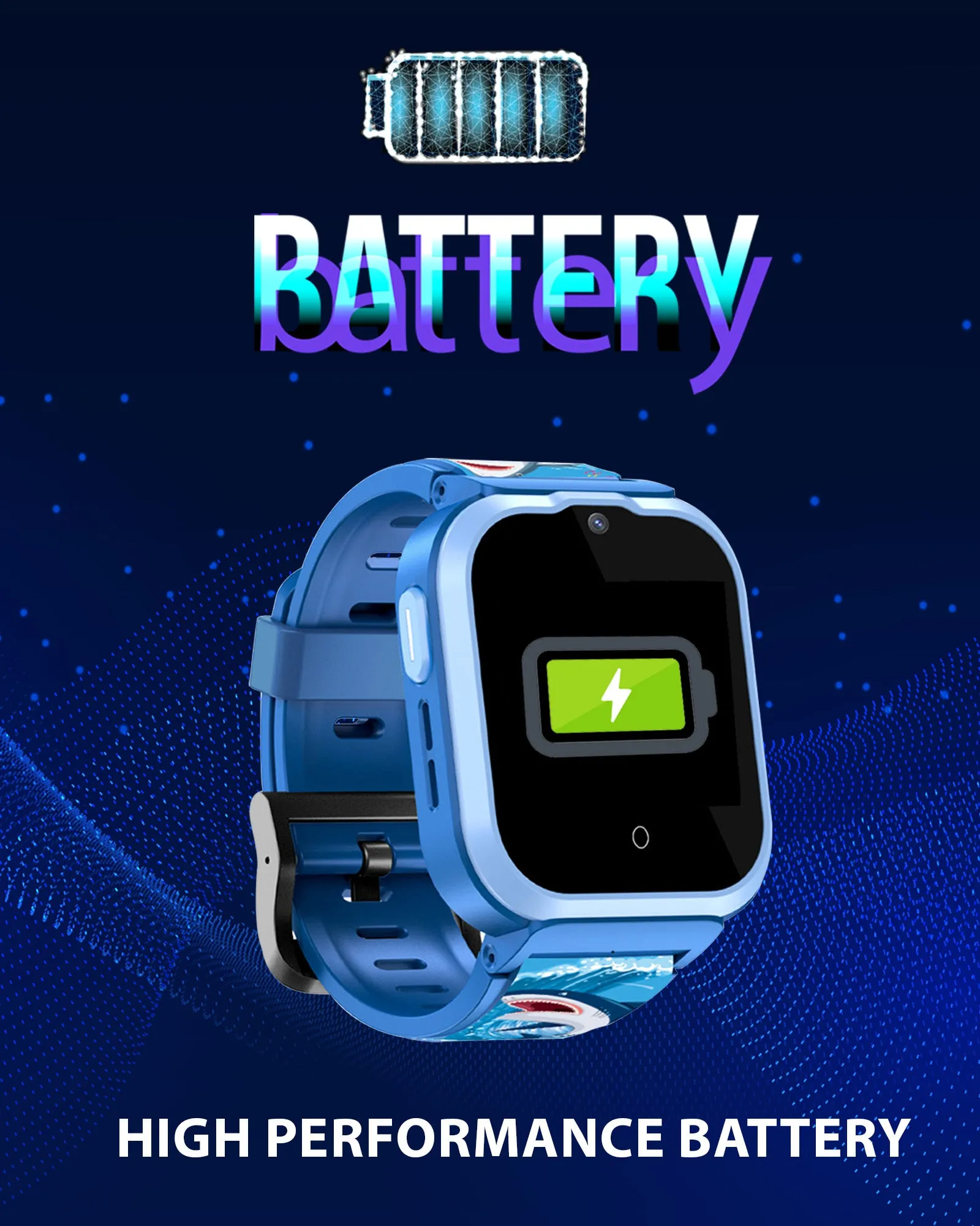 Spiky Cyclops 4g Video & Voice Calling Dewatering Waterproof Kids Smartwatch Printed strap - Blue