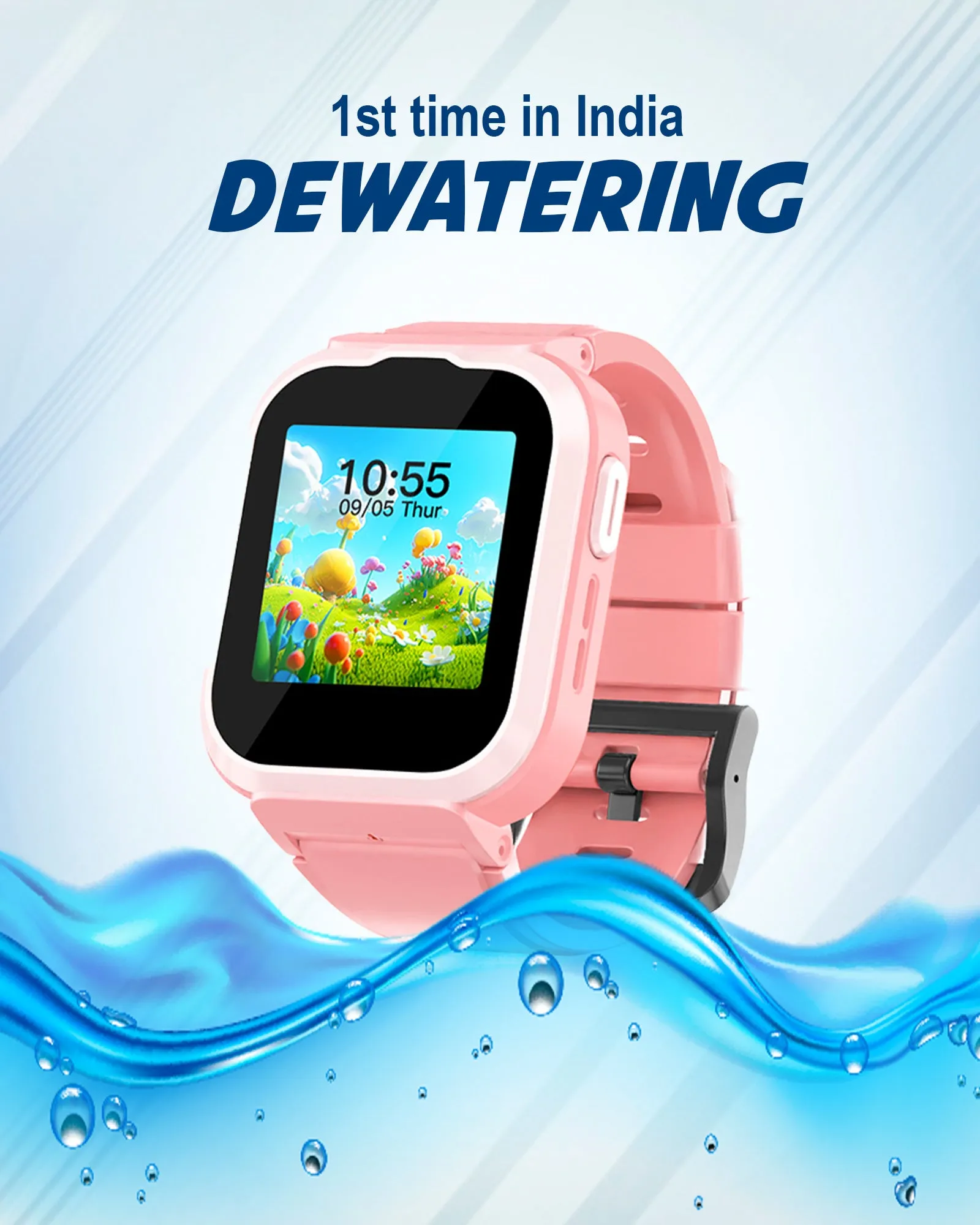 Spiky Cyclops 4g Video & Voice Calling Dewatering Waterproof Kids Smartwatch Printed strap - Blue