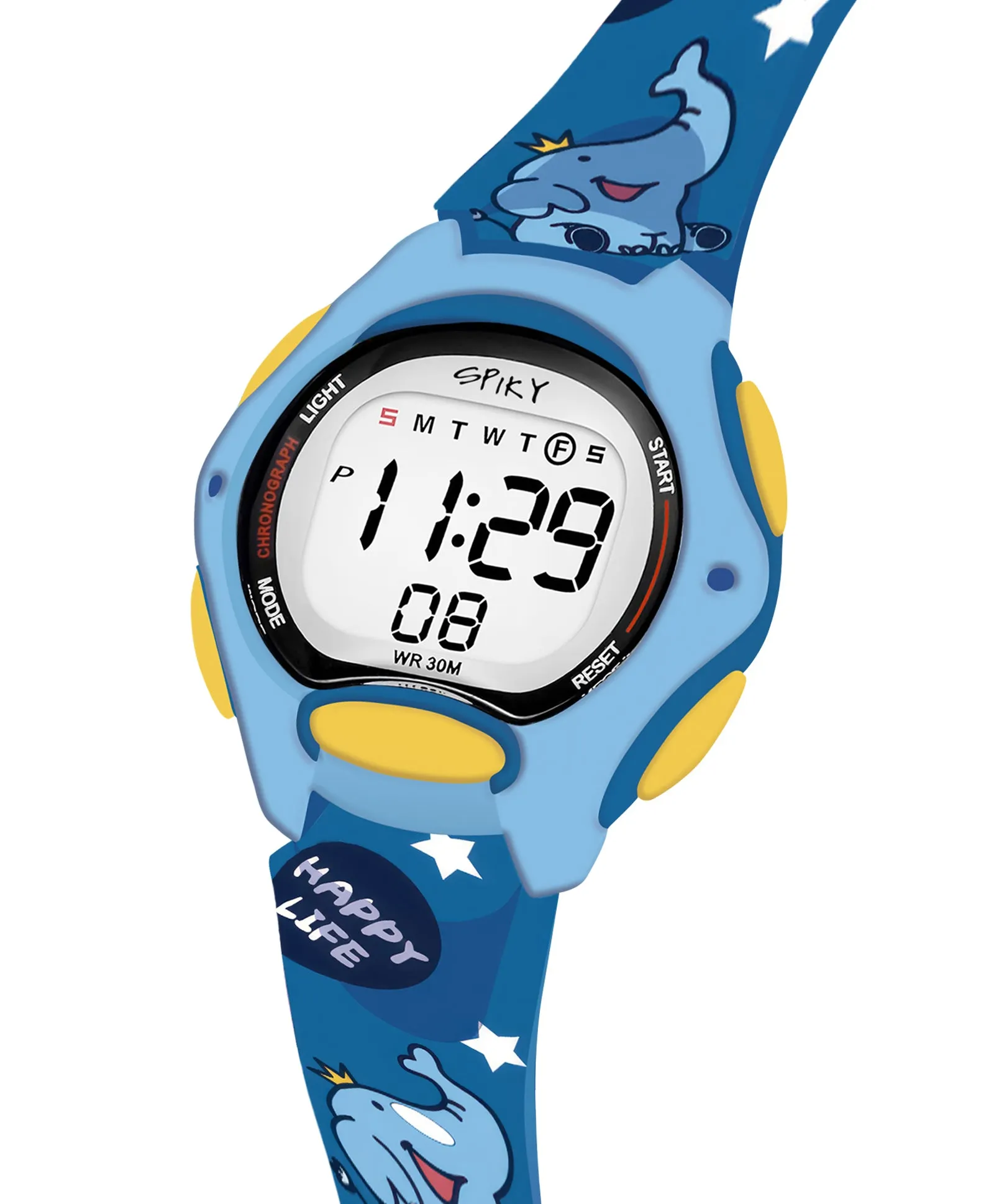 Spiky Eva18 Printed Strap Round Sports Digital Watch - Blue