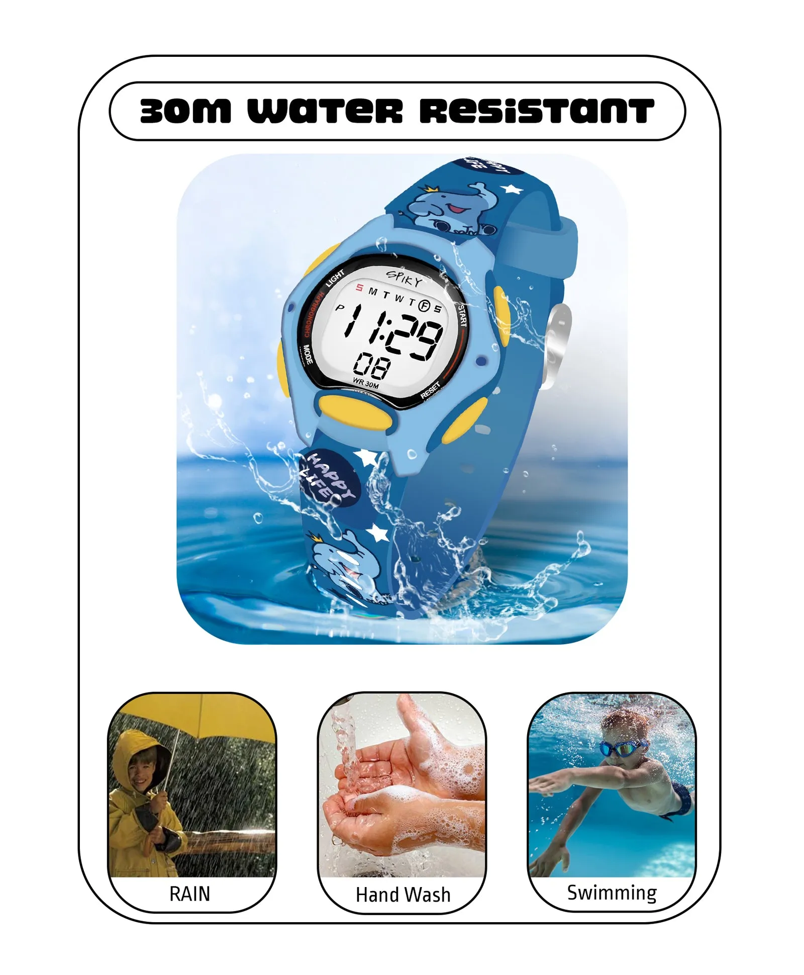 Spiky Eva18 Printed Strap Round Sports Digital Watch - Blue