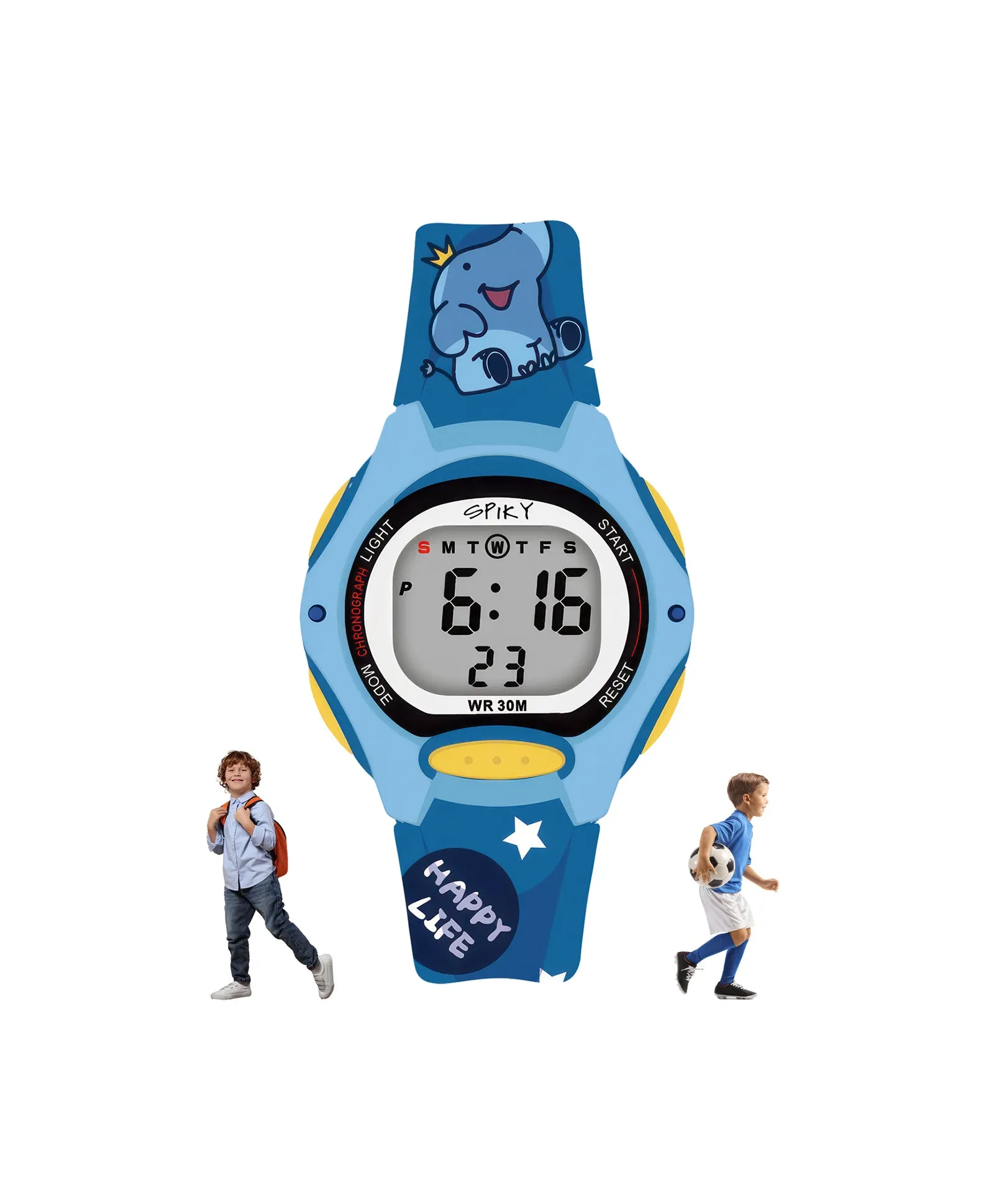 Spiky Eva18 Printed Strap Round Sports Digital Watch - Blue