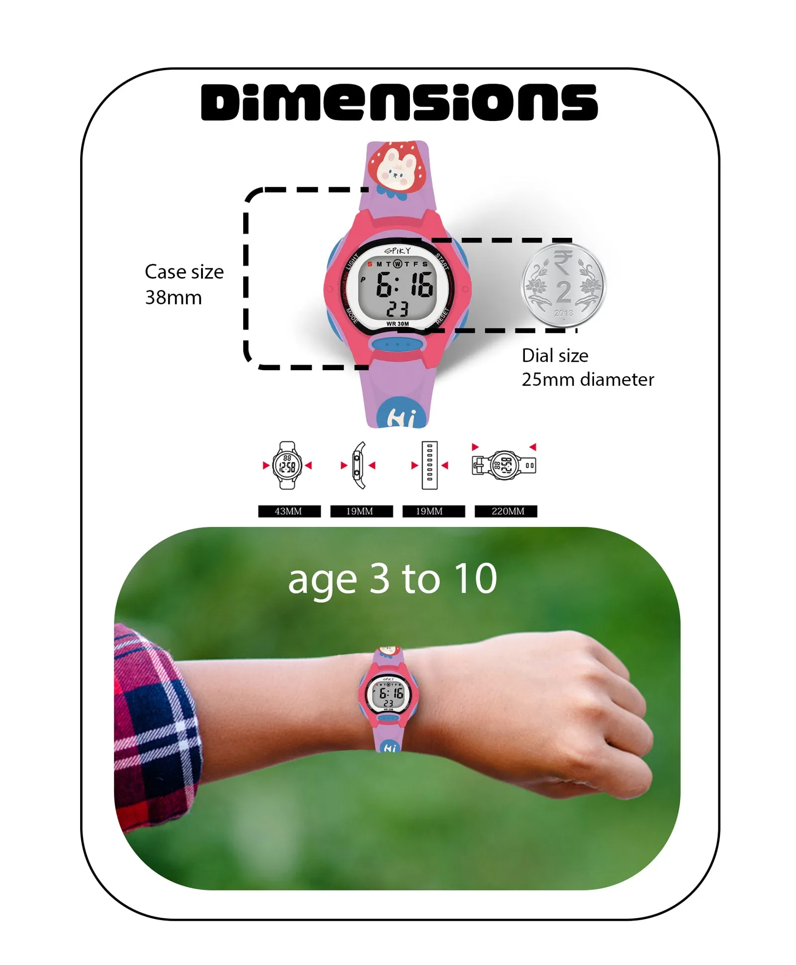 Spiky Eva18 Printed Strap Round Sports Digital Watch - Blue