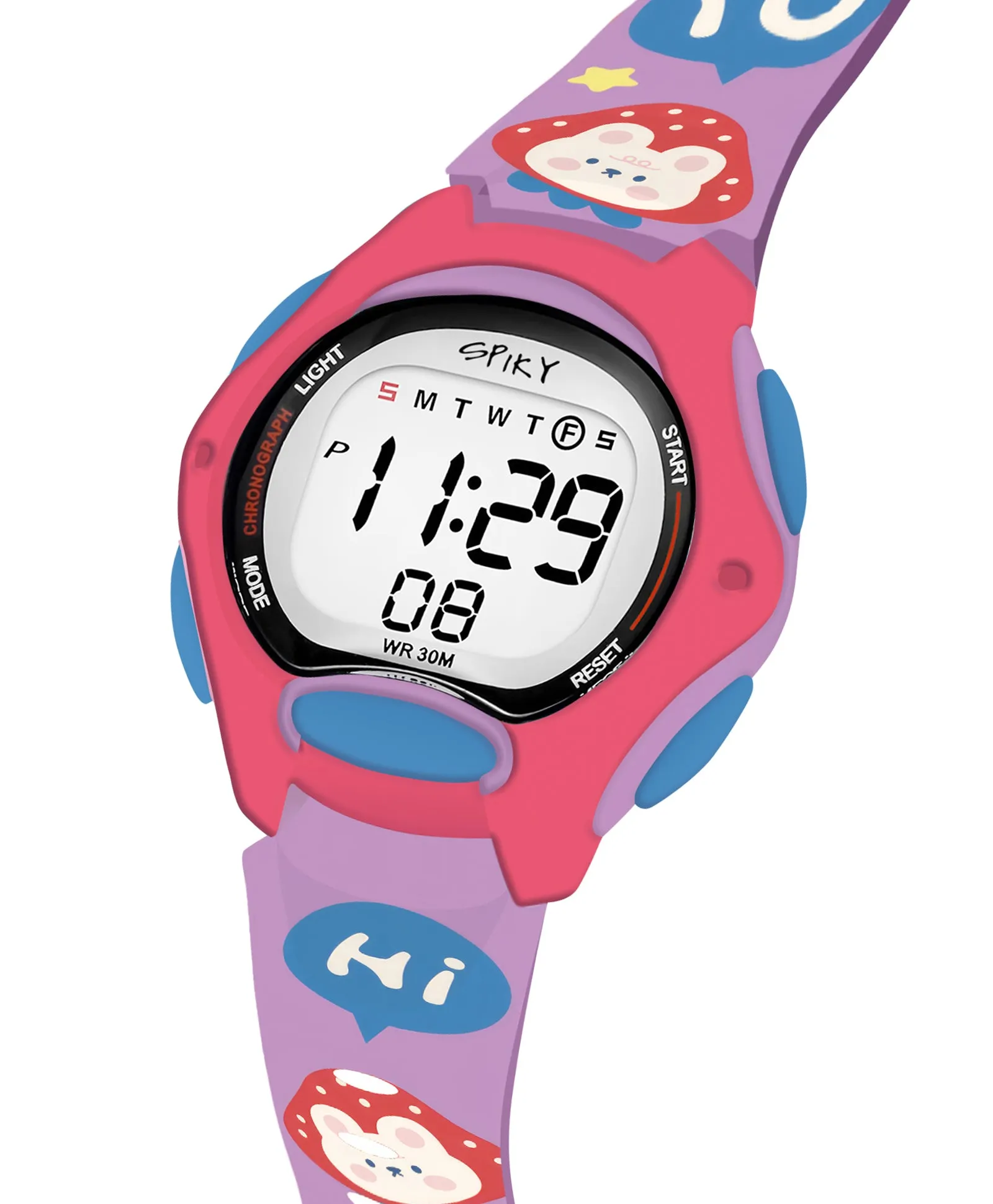 Spiky Eva18 Printed Strap Round Sports Digital Watch - Blue