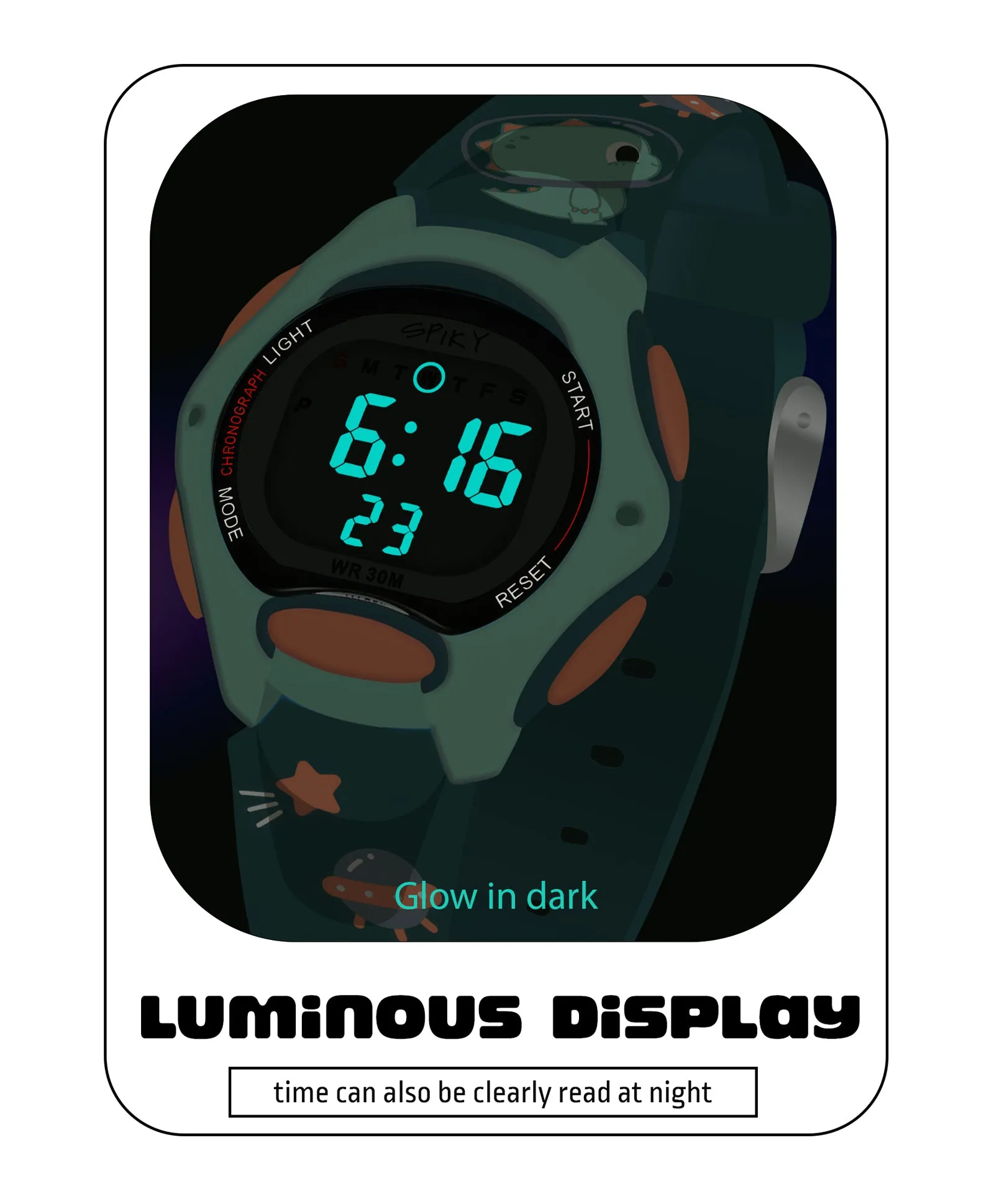 Spiky Eva18 Printed Strap Round Sports Digital Watch - Blue