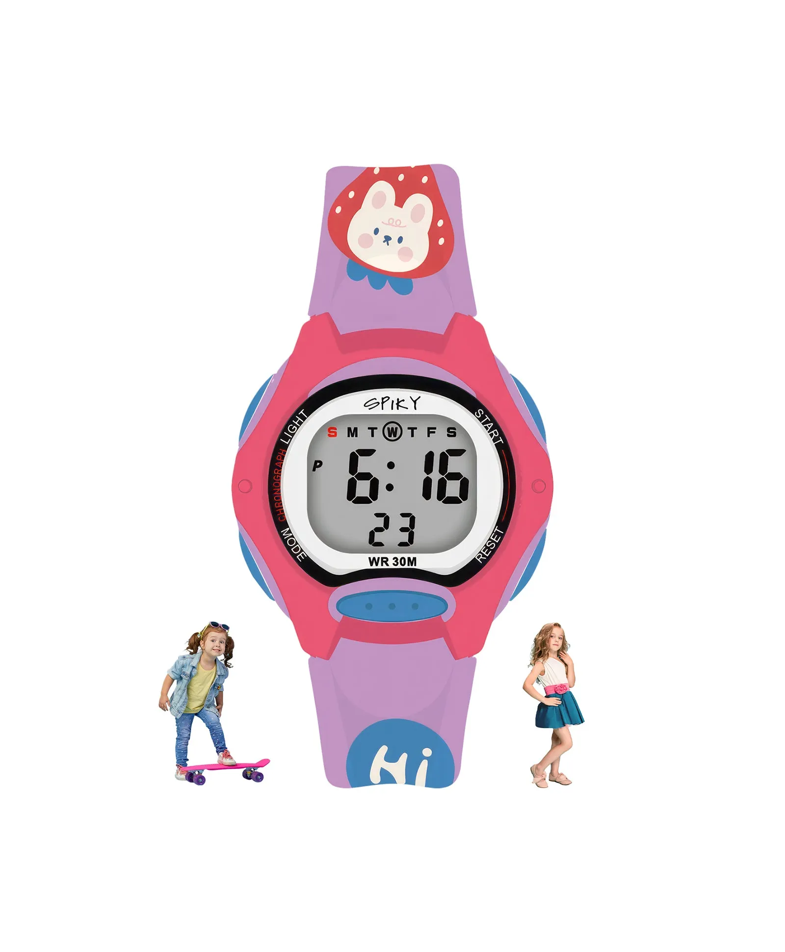 Spiky Eva18 Printed Strap Round Sports Digital Watch - Blue