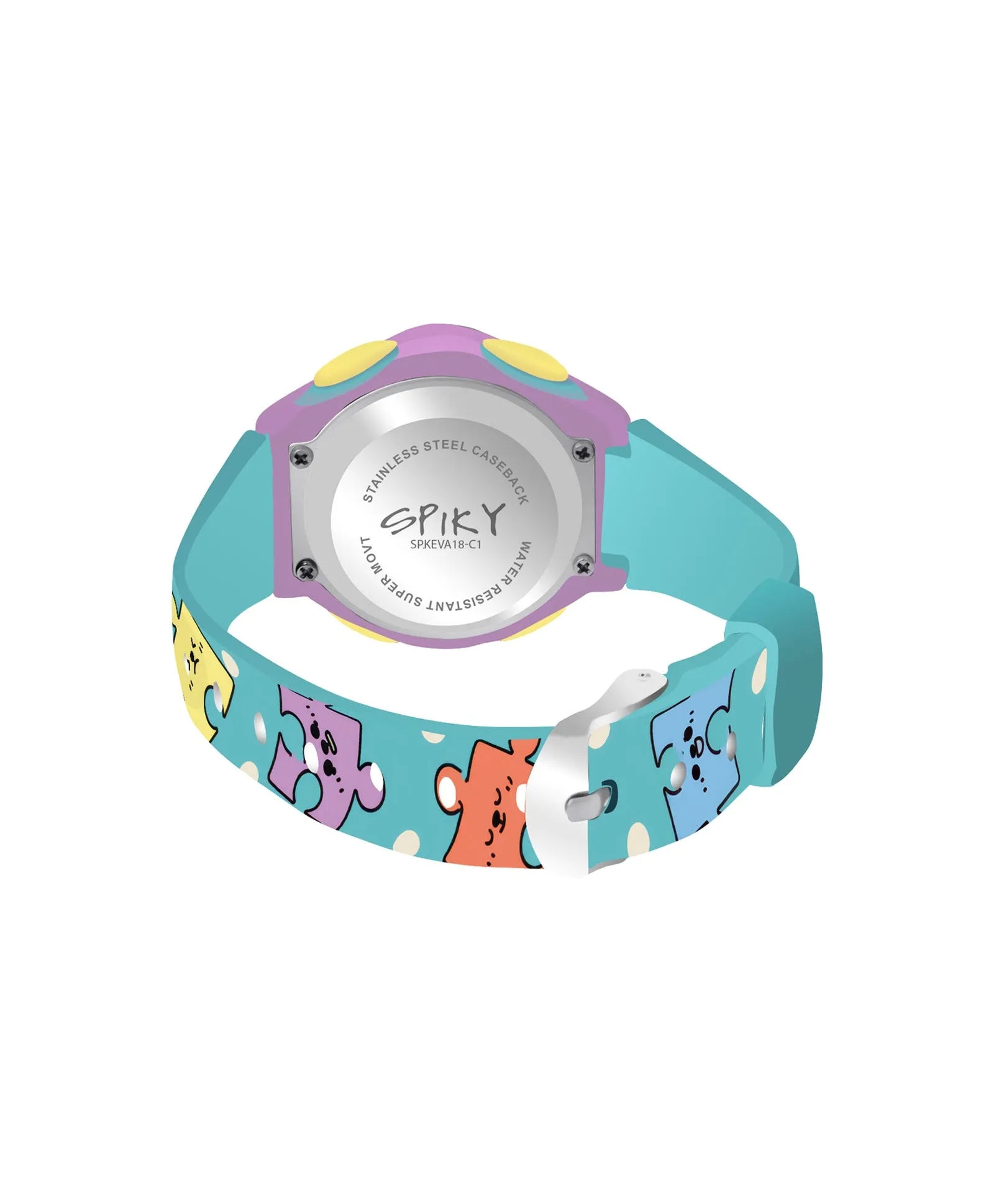 Spiky Eva18 Printed Strap Round Sports Digital Watch - Blue