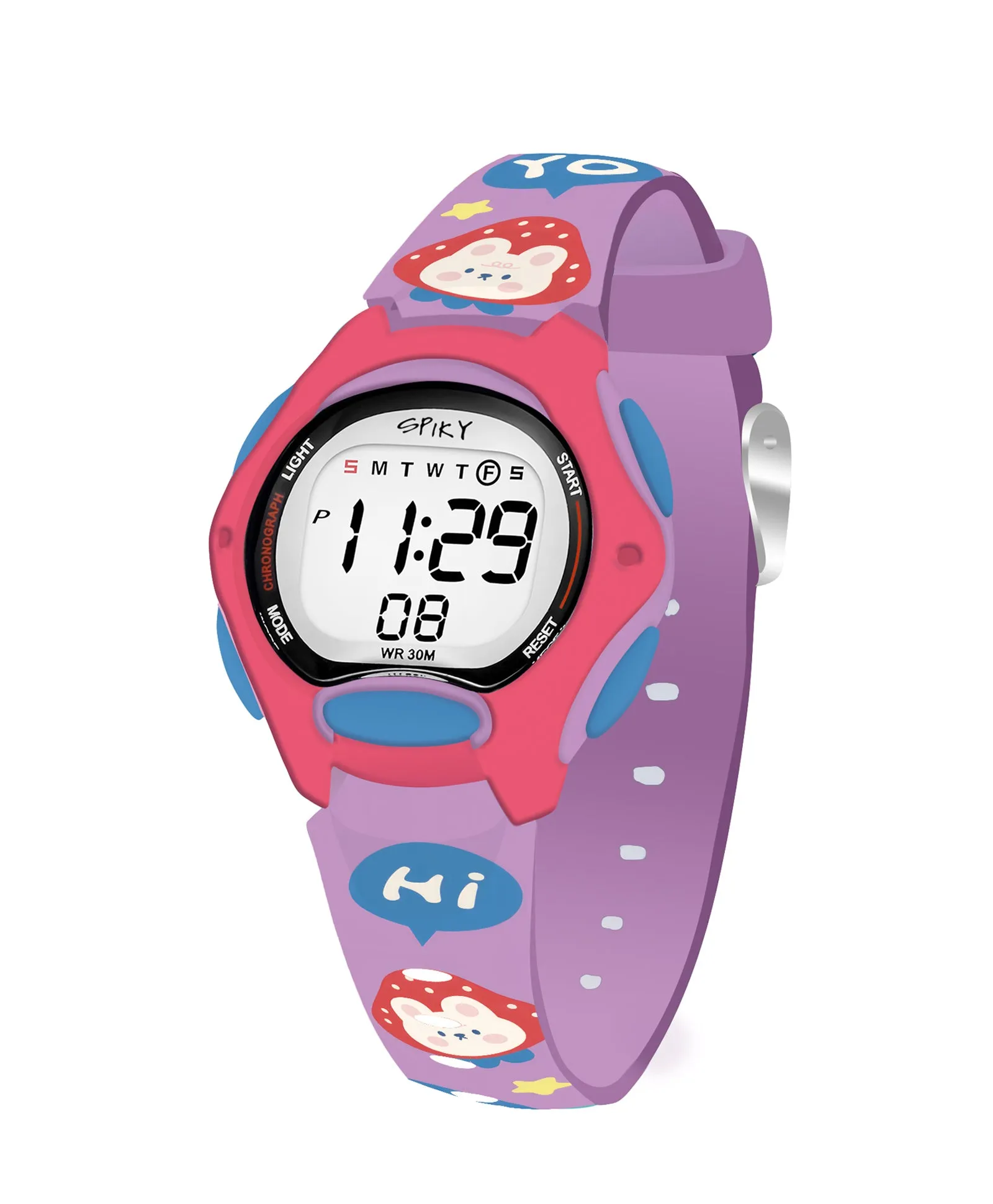 Spiky Eva18 Printed Strap Round Sports Digital Watch - Blue