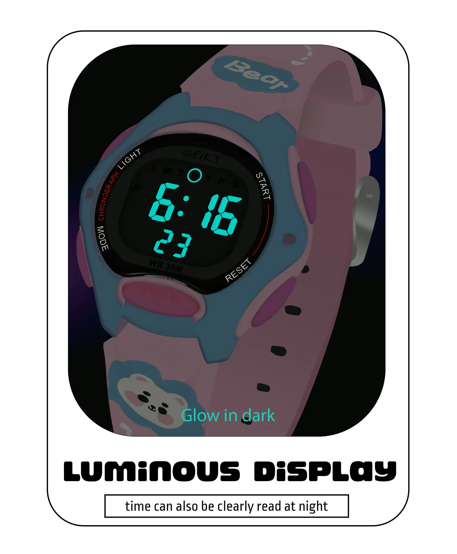 Spiky Eva18 Printed Strap Round Sports Digital Watch - Blue