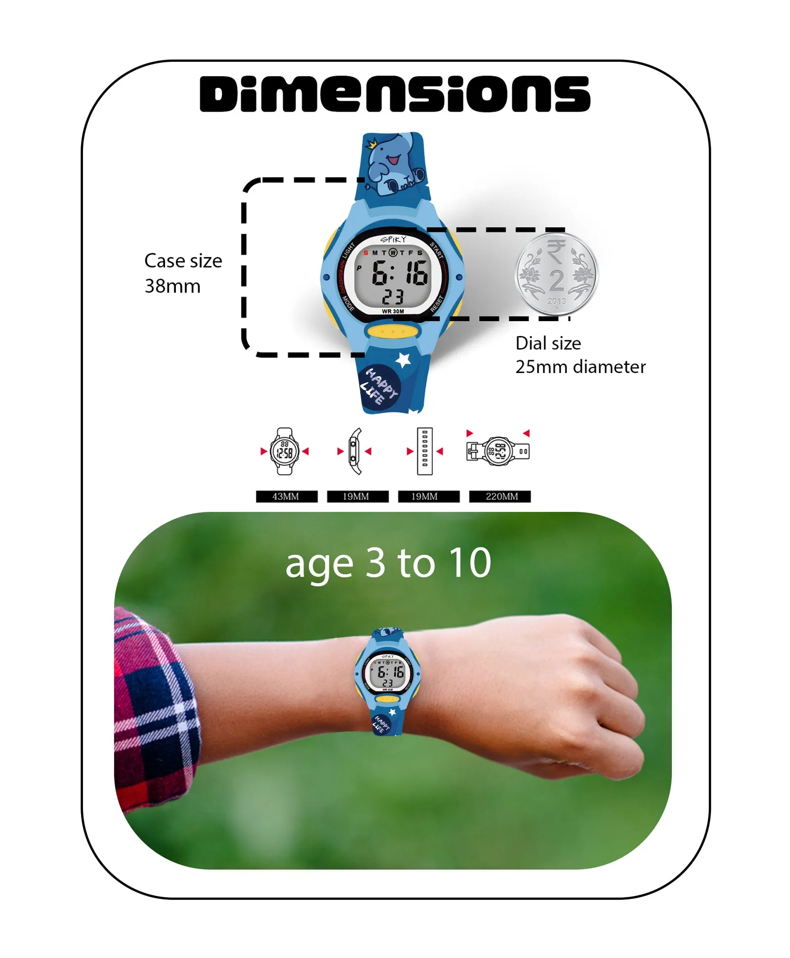 Spiky Eva18 Printed Strap Round Sports Digital Watch - Blue