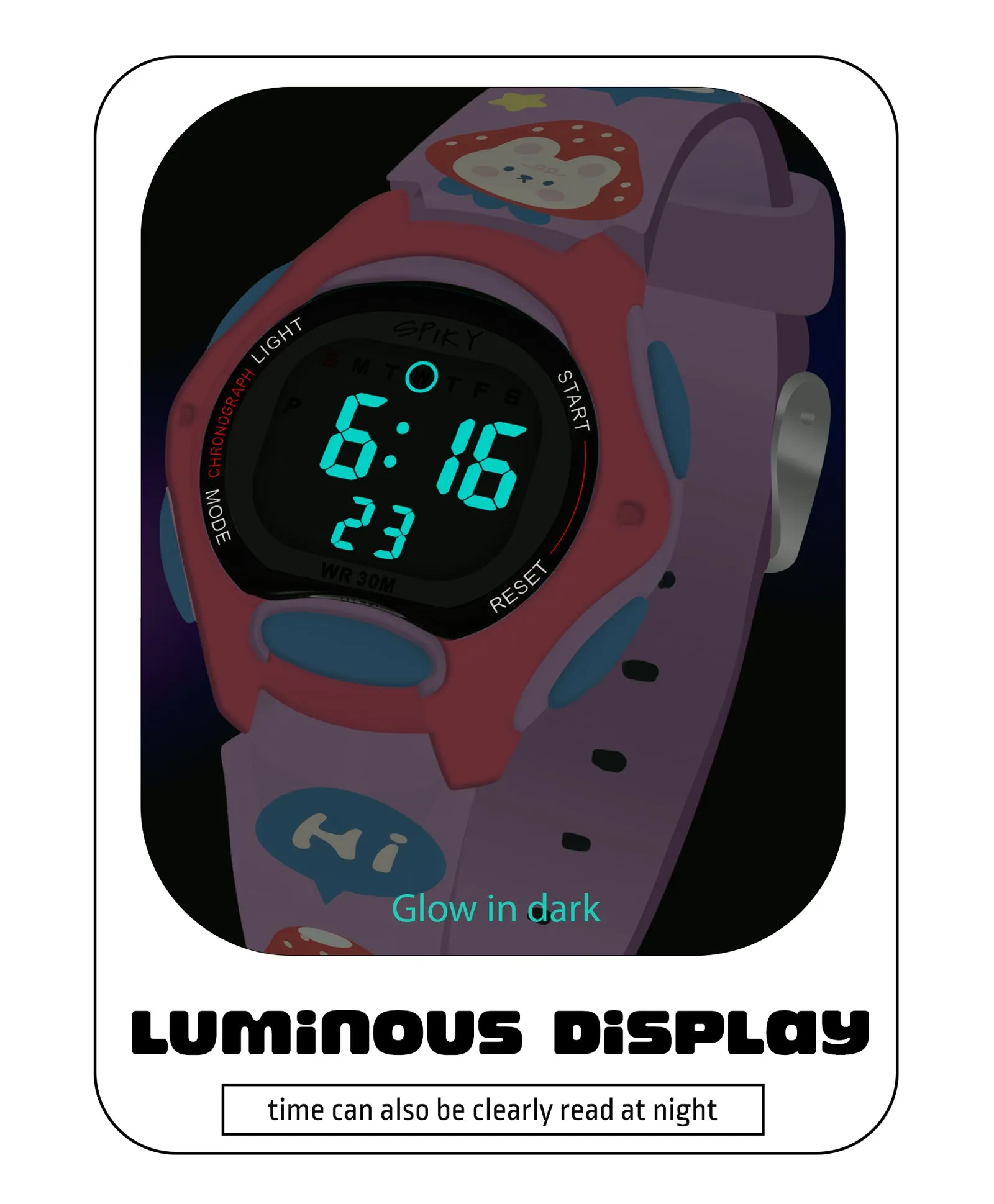 Spiky Eva18 Printed Strap Round Sports Digital Watch - Blue