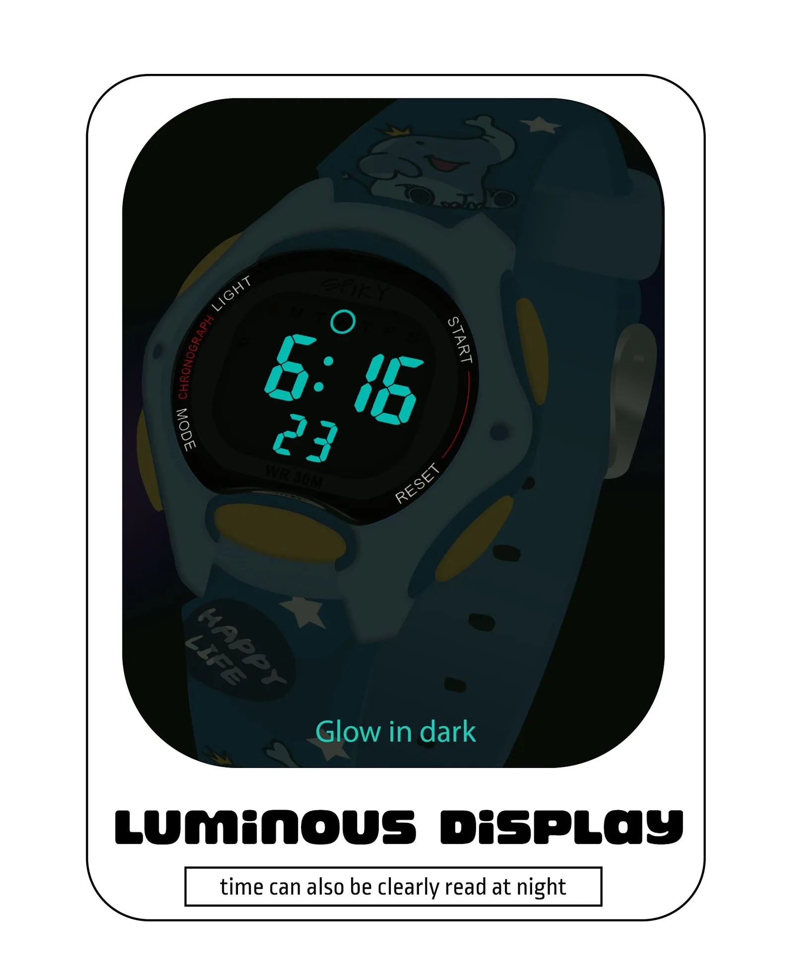 Spiky Eva18 Printed Strap Round Sports Digital Watch - Blue