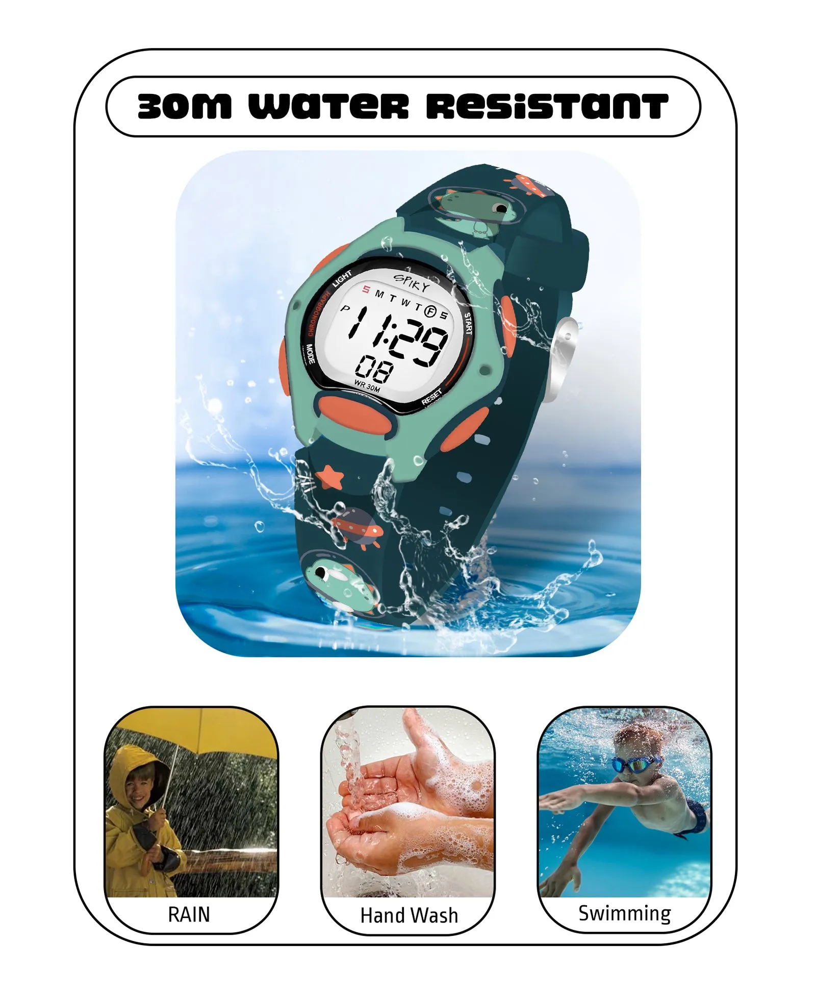 Spiky Eva18 Printed Strap Round Sports Digital Watch - Blue