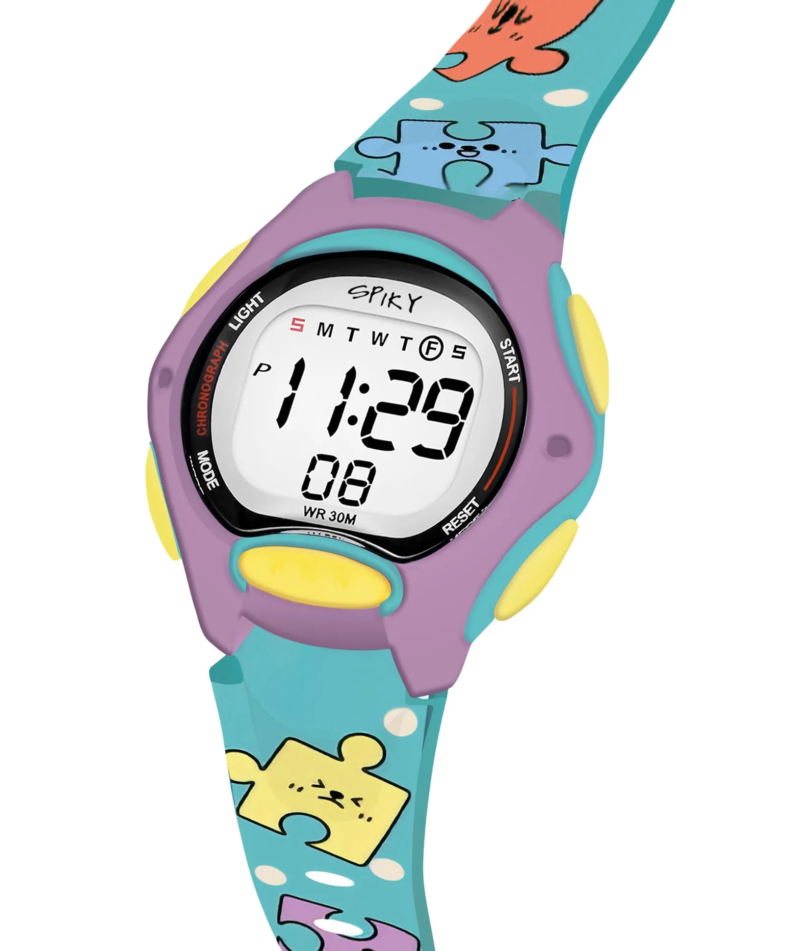 Spiky Eva18 Printed Strap Round Sports Digital Watch - Blue