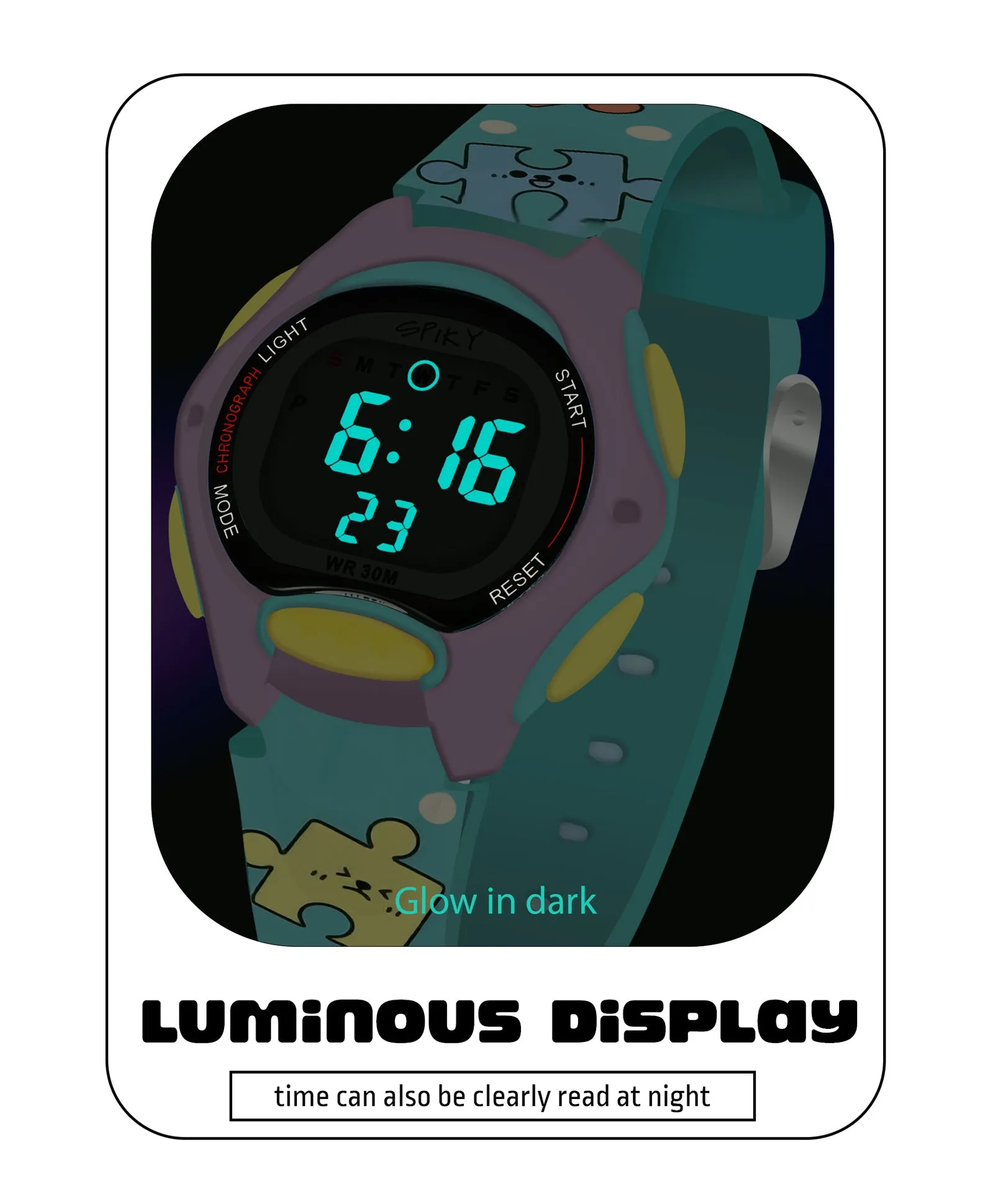 Spiky Eva18 Printed Strap Round Sports Digital Watch - Blue
