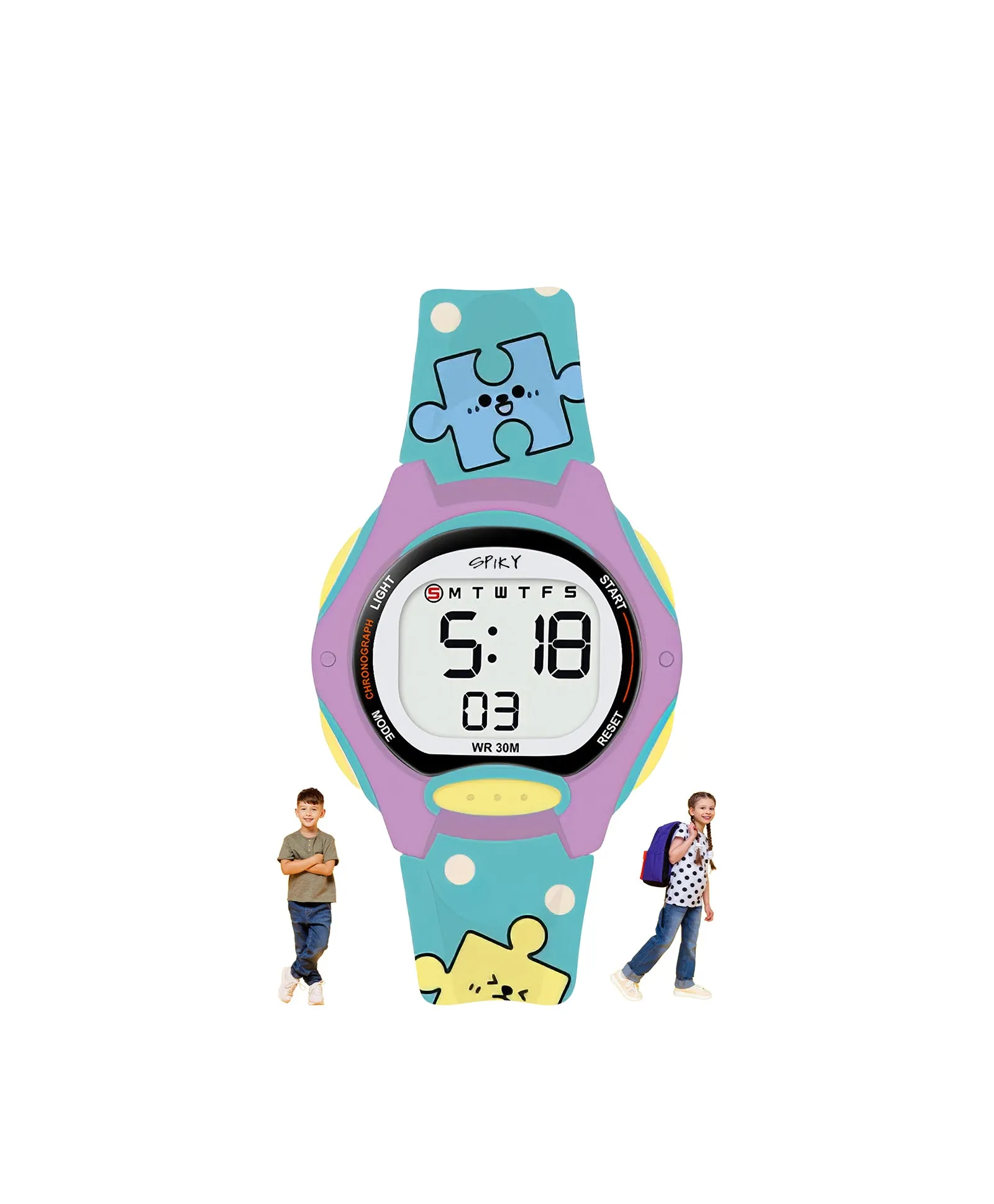 Spiky Eva18 Printed Strap Round Sports Digital Watch - Blue