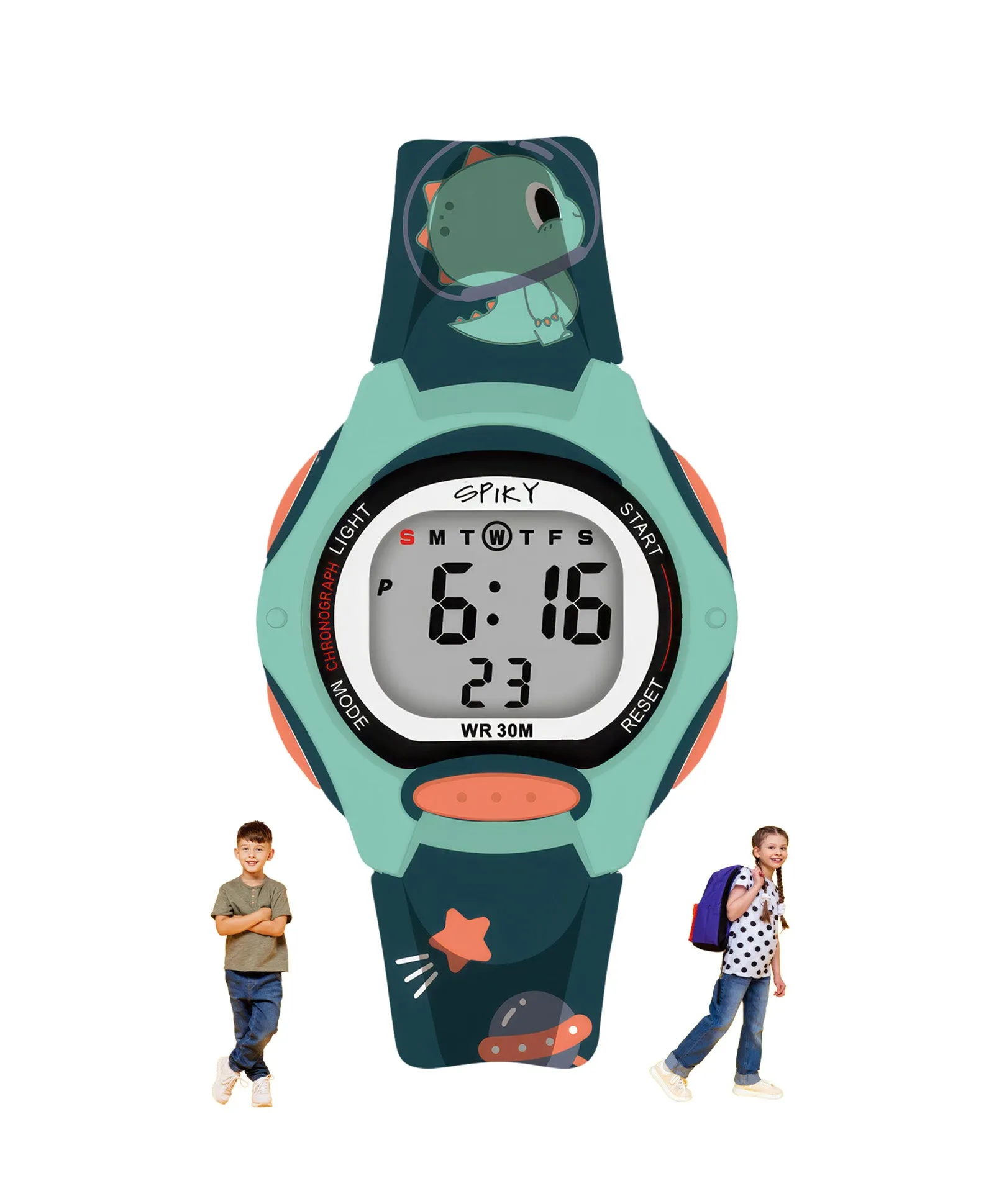 Spiky Eva18 Printed Strap Round Sports Digital Watch - Blue