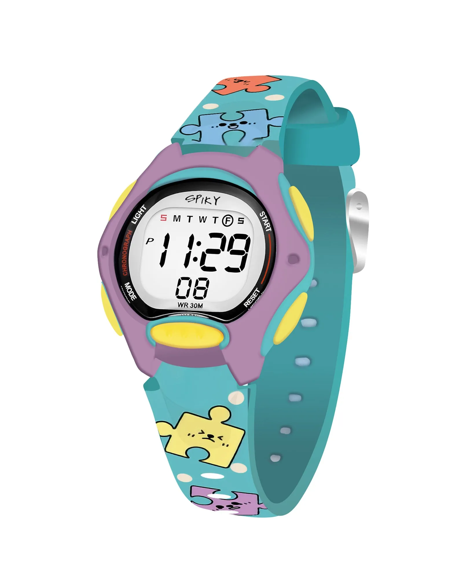 Spiky Eva18 Printed Strap Round Sports Digital Watch - Blue
