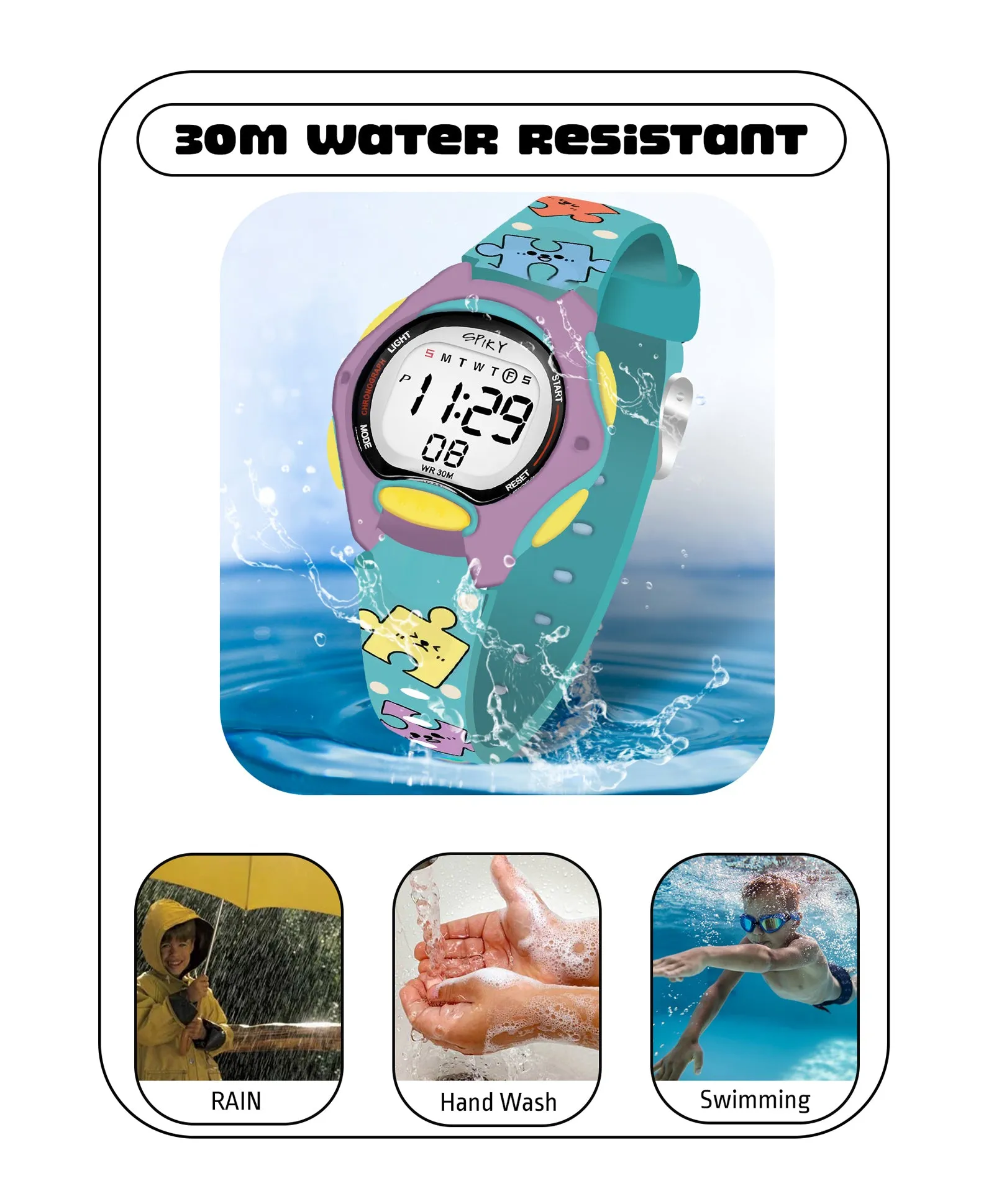 Spiky Eva18 Printed Strap Round Sports Digital Watch - Blue