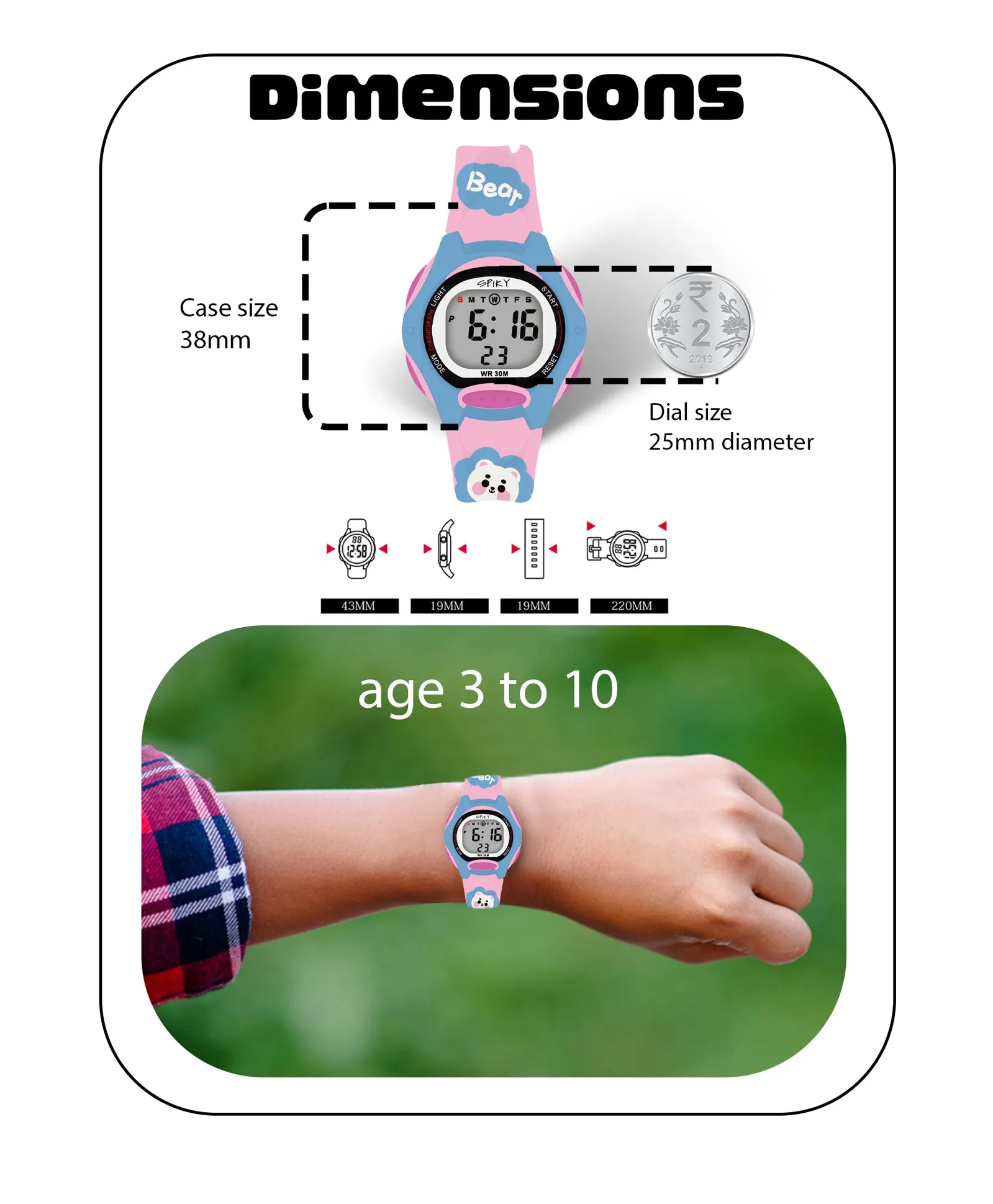 Spiky Eva18 Printed Strap Round Sports Digital Watch - Blue