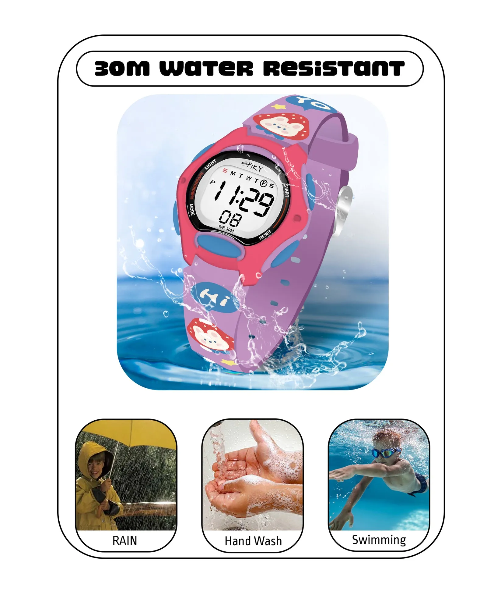 Spiky Eva18 Printed Strap Round Sports Digital Watch - Blue