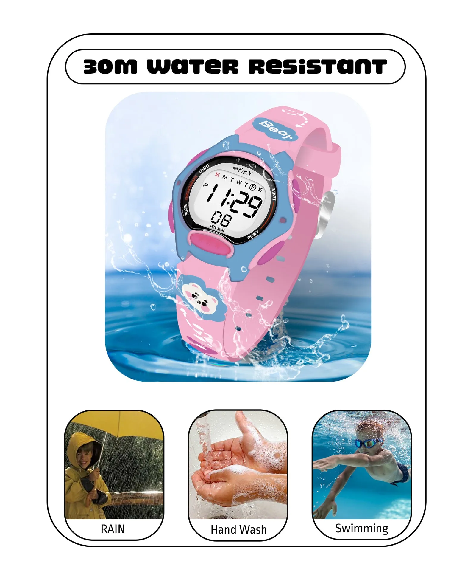 Spiky Eva18 Printed Strap Round Sports Digital Watch - Blue