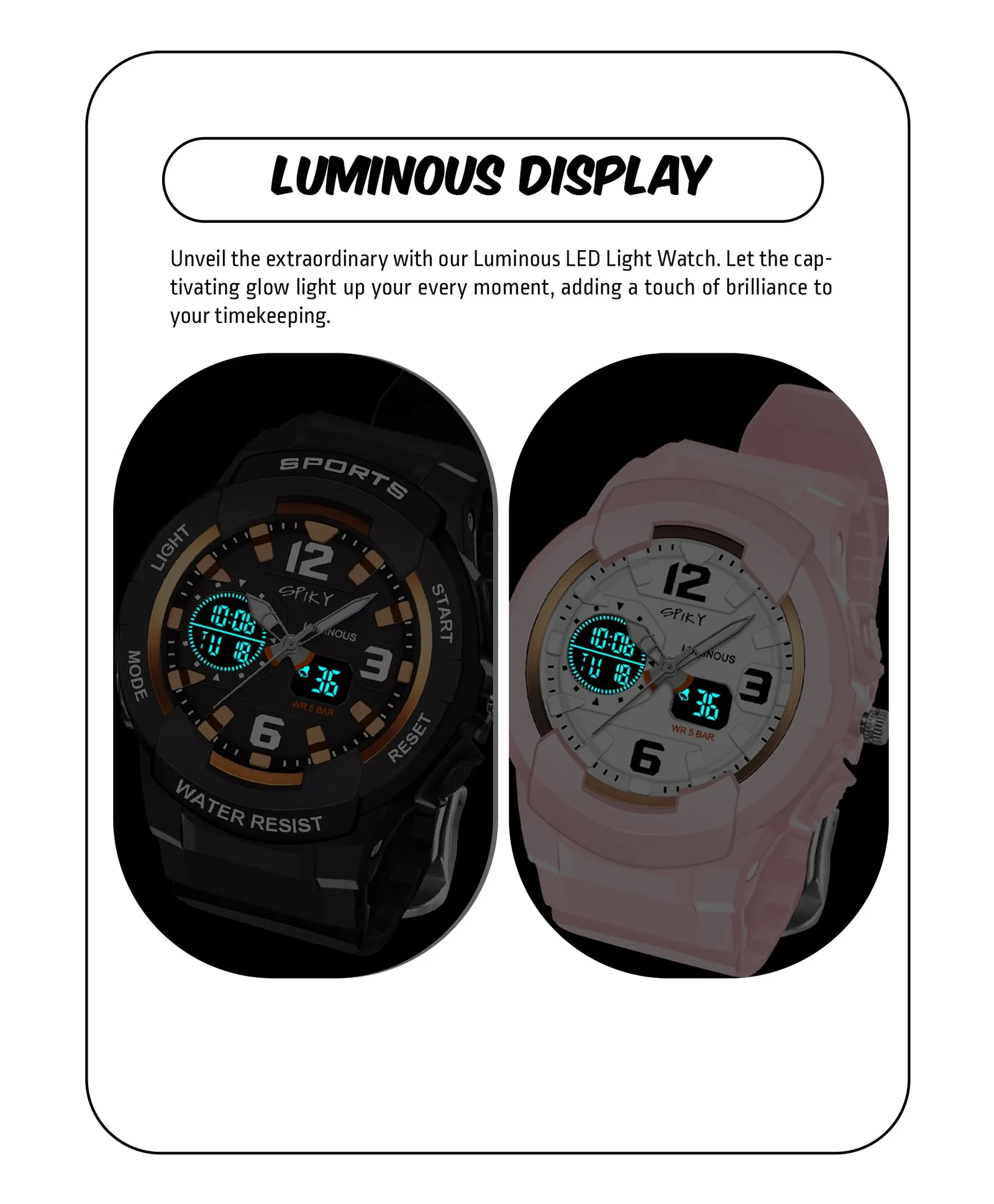 Spiky Round Sports Dual Time Kids Watches Combo - Pink & Black