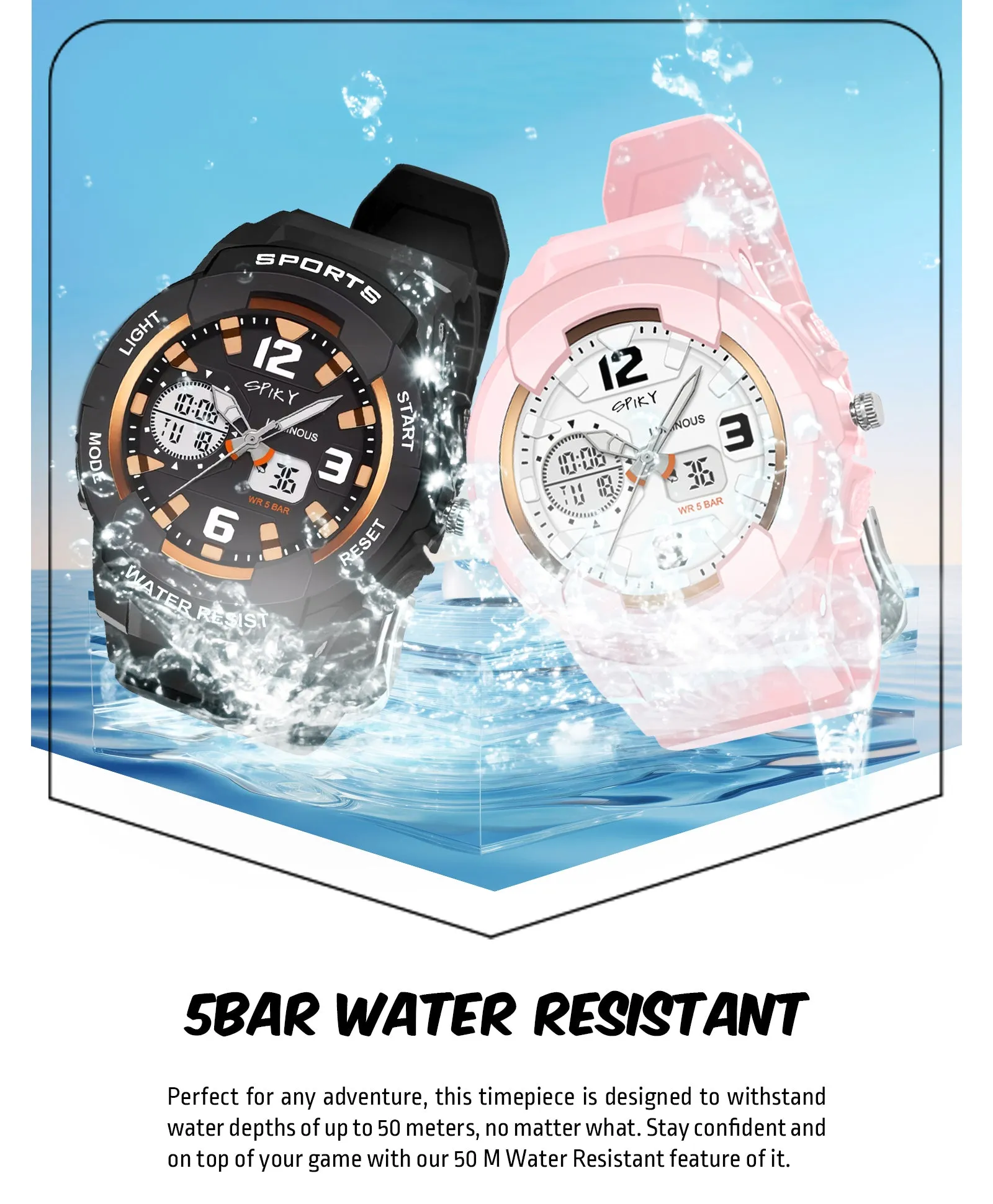 Spiky Round Sports Dual Time Kids Watches Combo - Pink & Black